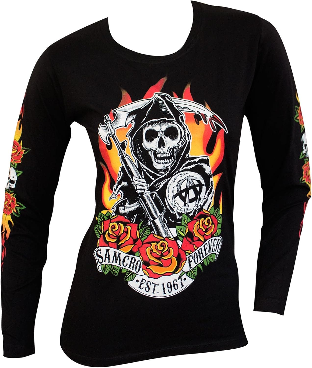 Sons of Anarchy Reaper Flames Logo Long Sleeve Ladies Shirt Small Black