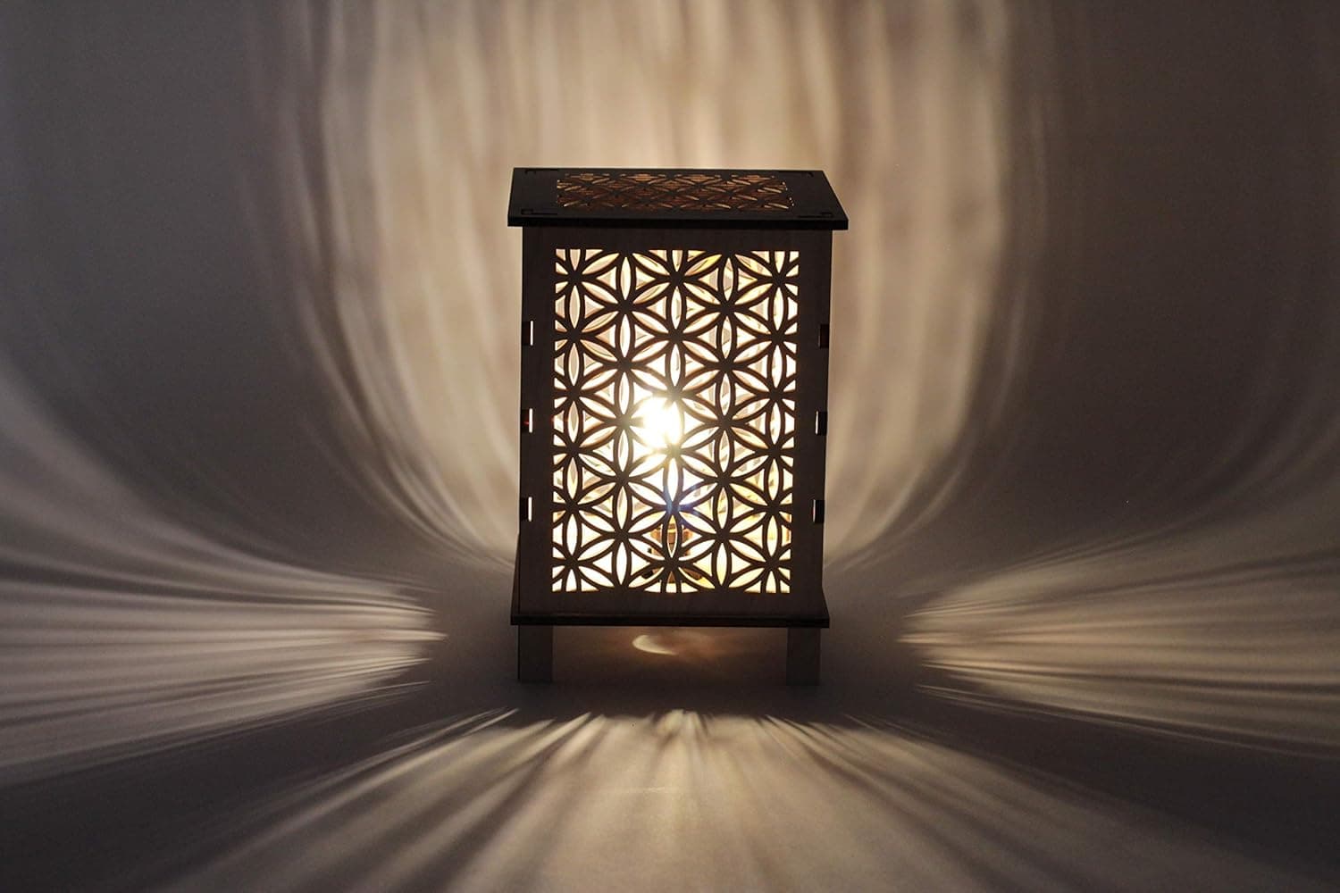 Flower of Life Lantern Lamp, Decorative LED Projected Shadow Patterns, Night Light, Meditative Gentle Glow, Sacred Space, Room Ambiance, Wooden Art Decor, Made in USA Items, Fourth Level Mfg. Designs