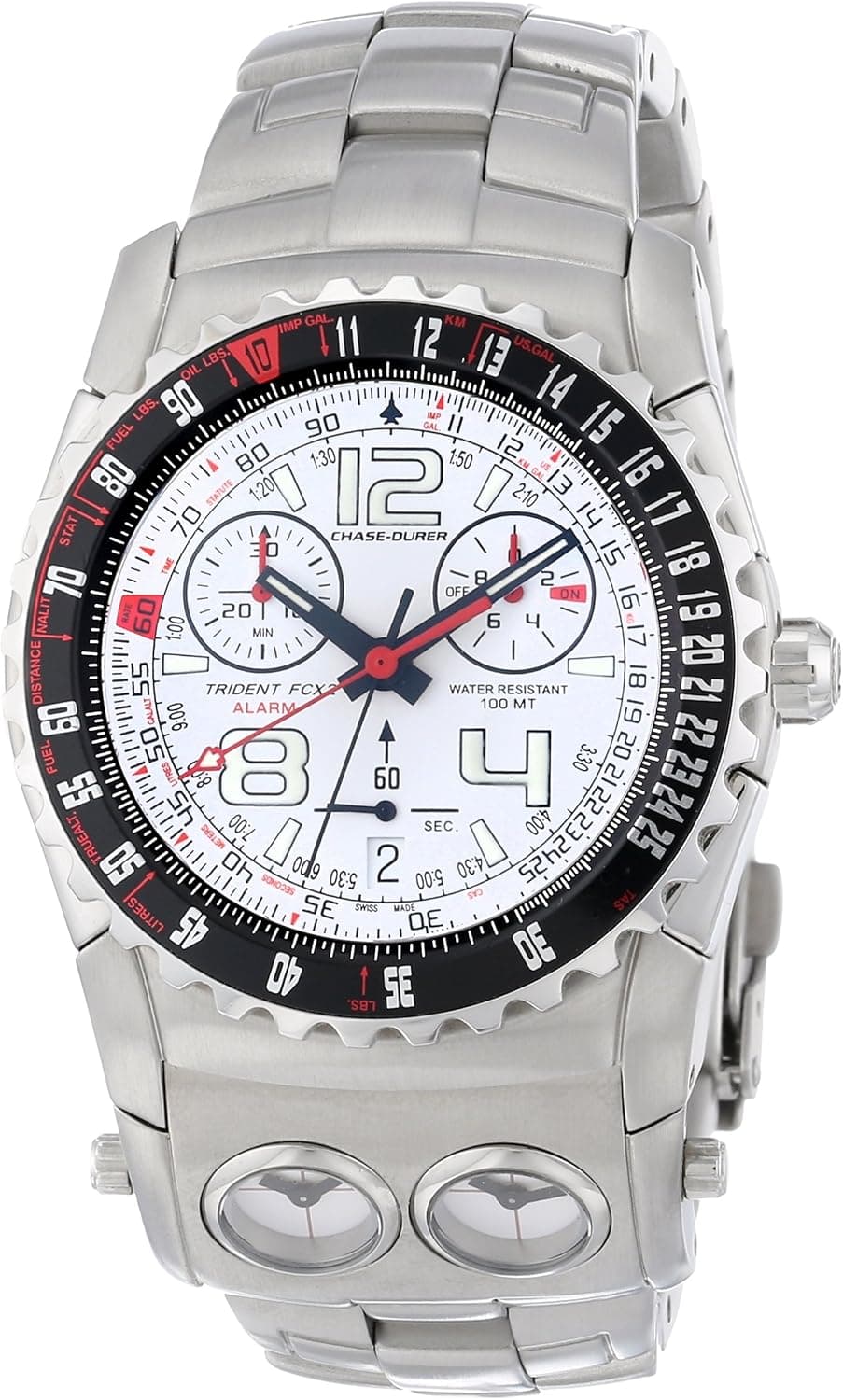 Chase-Durer Men's 220.9WW6-BR21 Trident FCX 2 Alarm Chronograph White Dial Watch