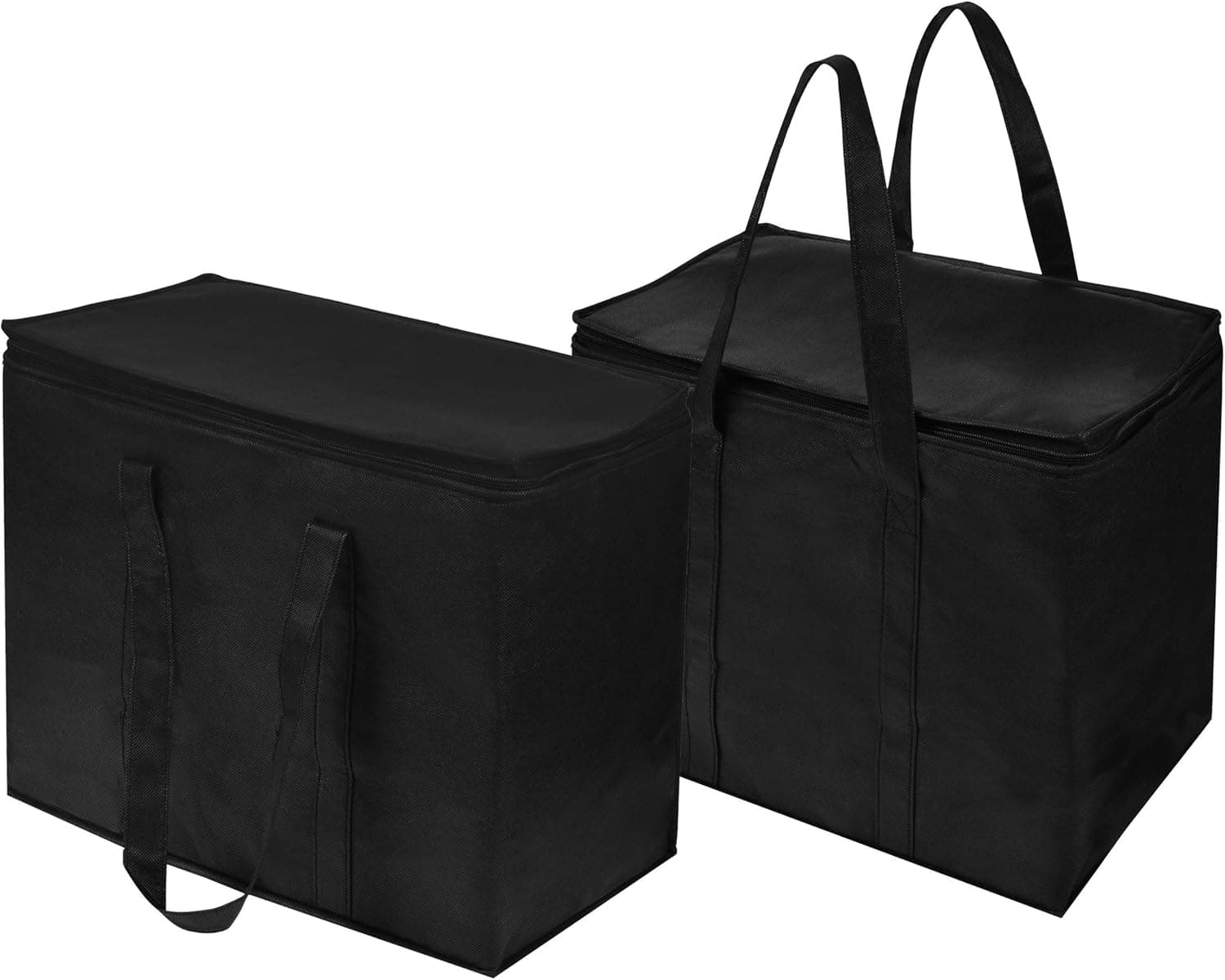 Insulated Grocery Bags (2-Pack), Leakproof Liner, Reusable, Thicker Thermal Material, Extra Large Size, Stands Upright, Collapsible, with Zippered Lid