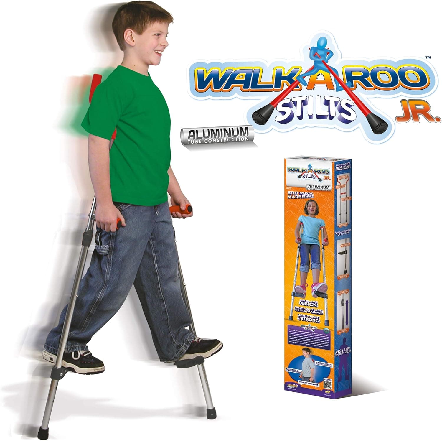 Geospace Original Walkaroo JR. Lightweight Stilts with Ergonomic Design by Air Kicks, 110 Lbs. Max. (Aluminum)
