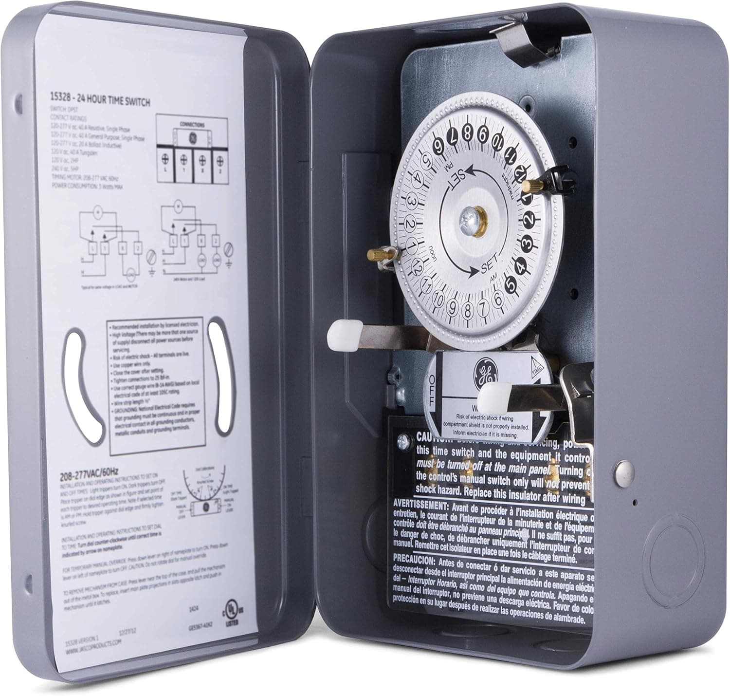 GE 24-Hour Indoor Heavy Duty Mechanical Water Heater Timer Switch - 240 VAC - NEMA 1-Rated Metal Enclosure 40 Amp, Lockable and Tamper Resistant, Double Pole Single Throw, 15328