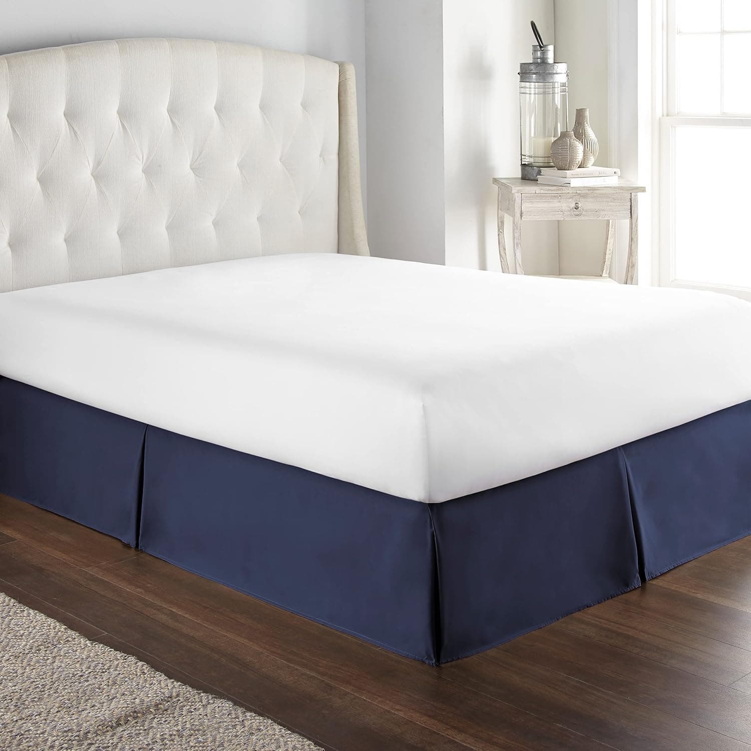 HC Collection Navy King Bed Skirt - Dust Ruffle w/ 14 Inch Drop - Tailored, Wrinkle & Fade Resistant