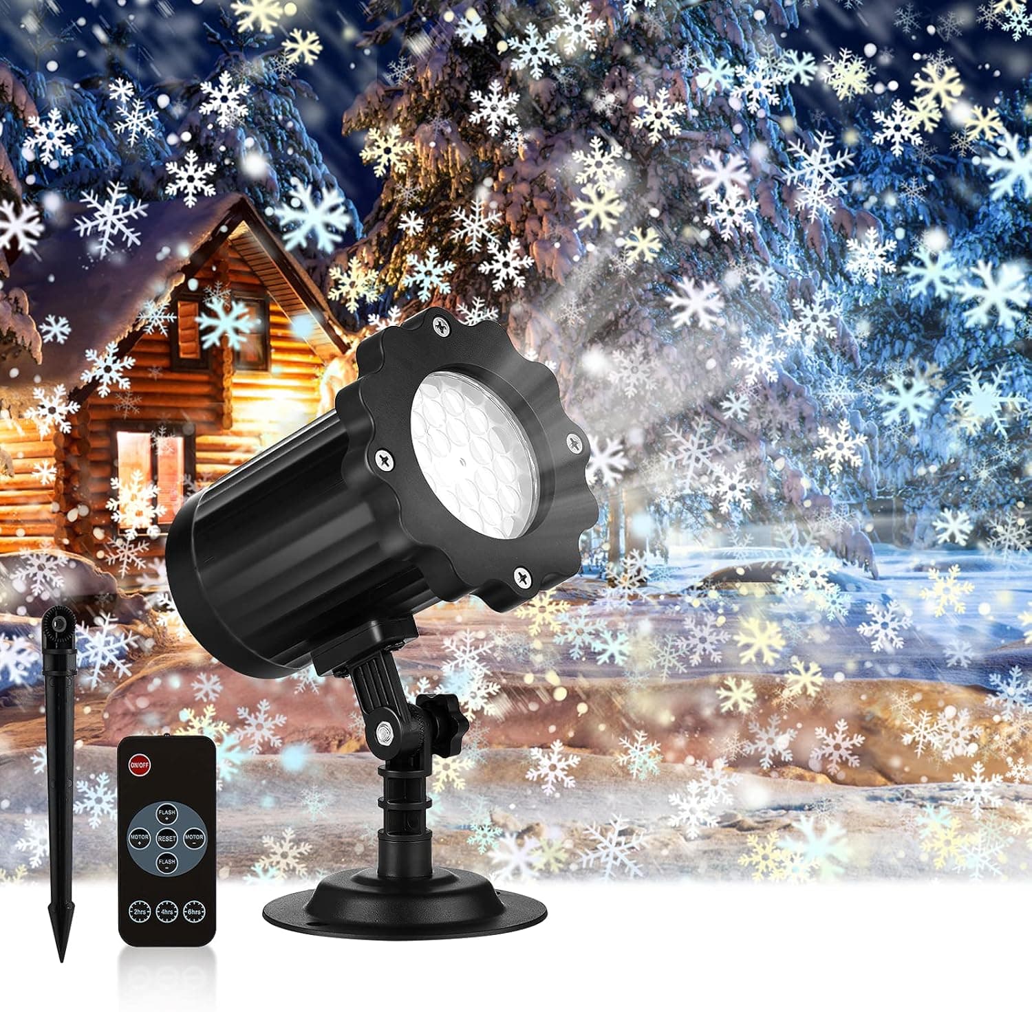 Christmas Projector Lights Outdoor, LED Christmas Snowflake Projector Lights Waterproof Snowflake Lights, Christmas Holiday Lights for Halloween Christmas New Year Party Decoration (Black)