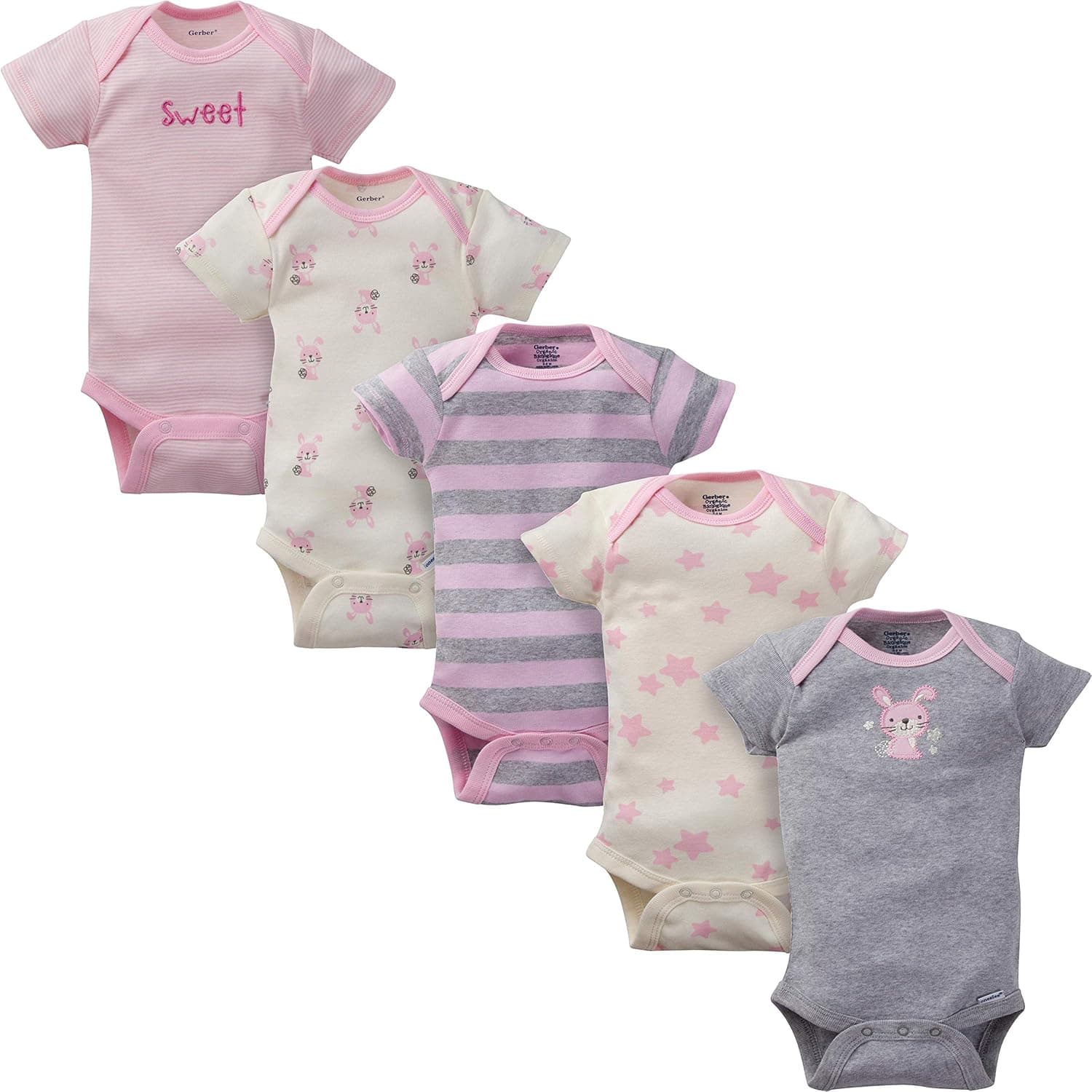 Gerber baby-girls 5-pack Short Sleeve Variety Onesies Bodysuits