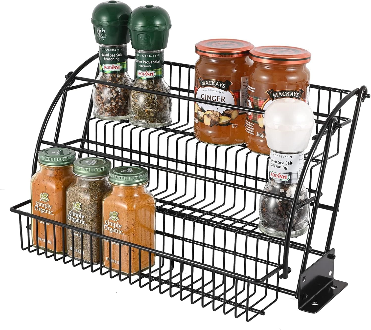 aurrako Pull Down Spice Racks Organizer, 3-Tier Retractable Metal Spice Organizer for Cabinet, Pull Out Seasoning Organizer Spice Storage for Kitchen/Pantry,Spice,Herbs- Black
