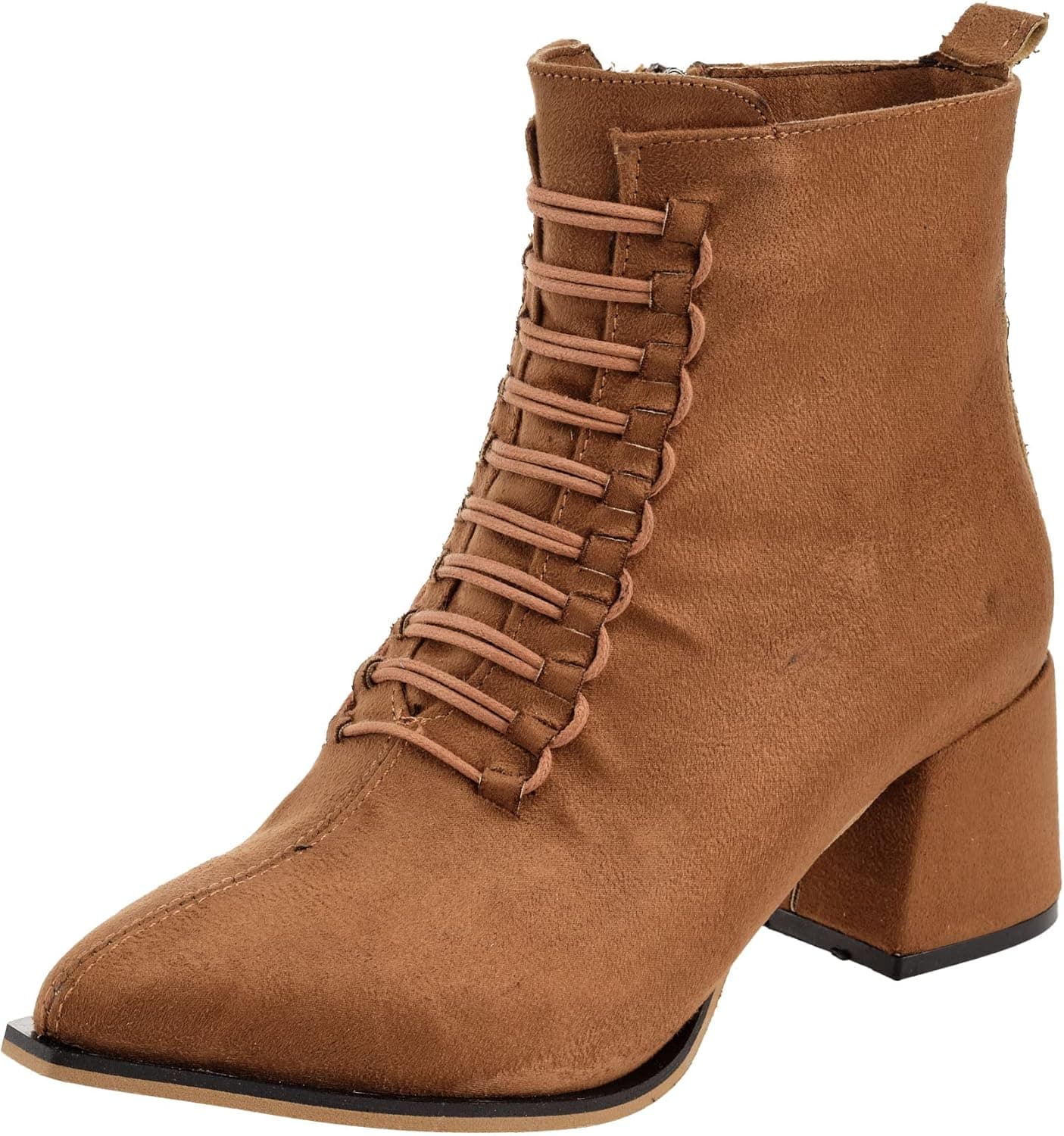 CHIC LADY Women's Pointed Toe Lace Up Fashion Block Heel Ankle Boots