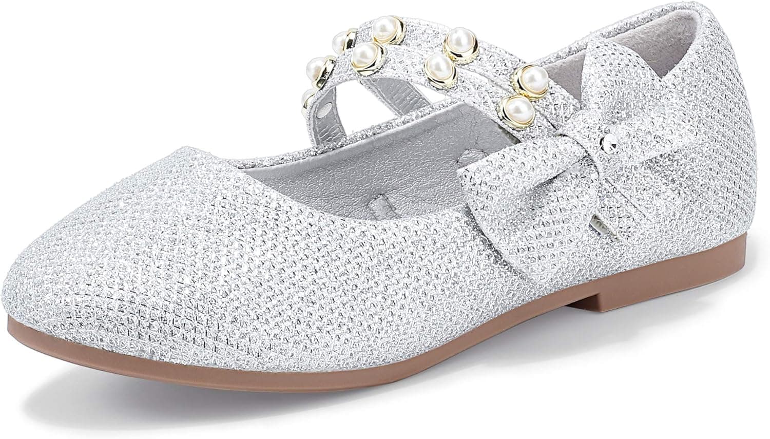 PANDANINJIA Jessica Toddler Girls Dress Shoes Ankle Strap Ballet Flats Flower Girl Shoes for Wedding Party School