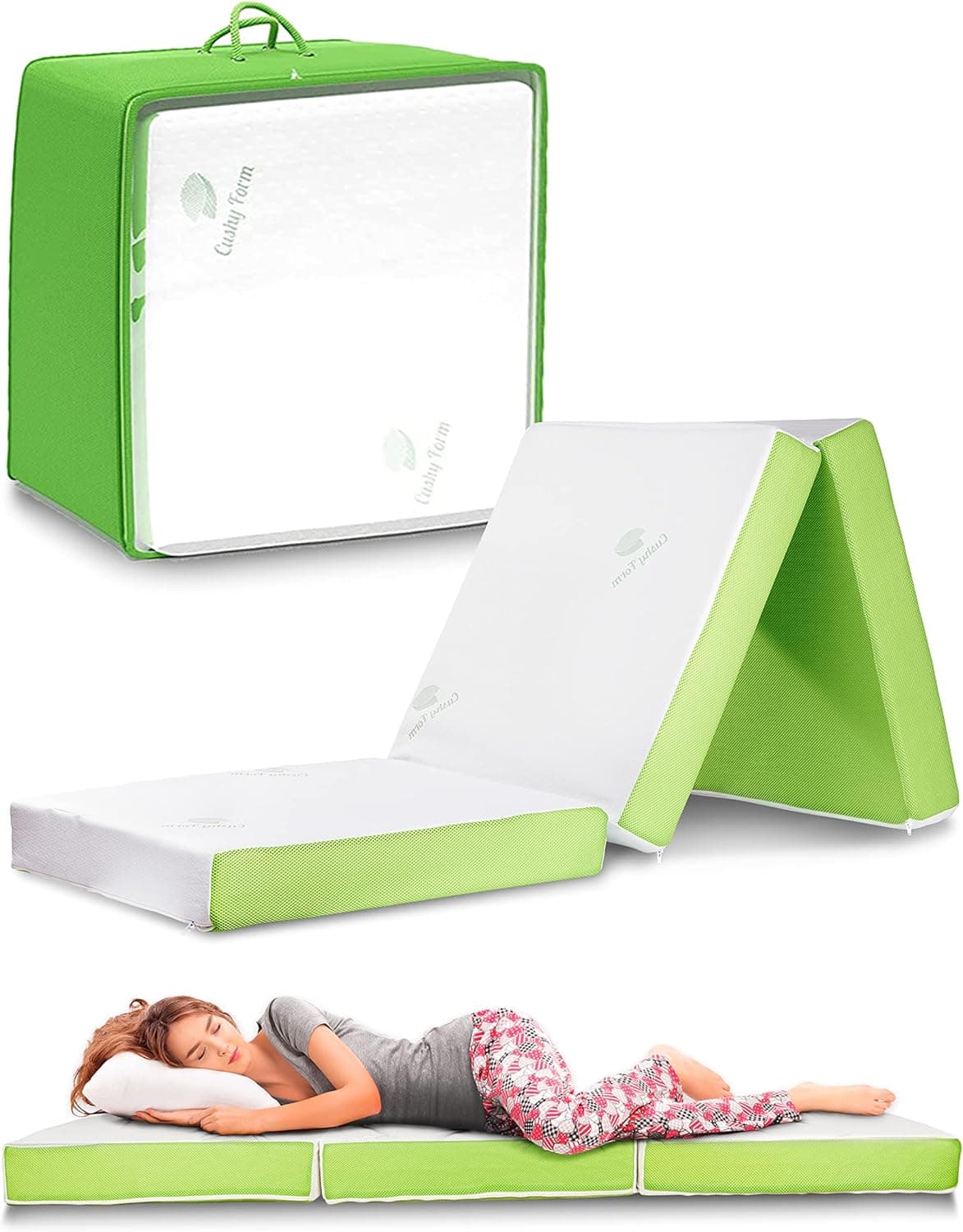 Cushy Form Floor Mattress - Foldable 4 Inch Foam Camping Bed w/Case for Adults & Kids - Folding Portable Bed for Travel, Van, Guest - Fold Up Pad - College Dorm Room Essentials for Girls and Guys