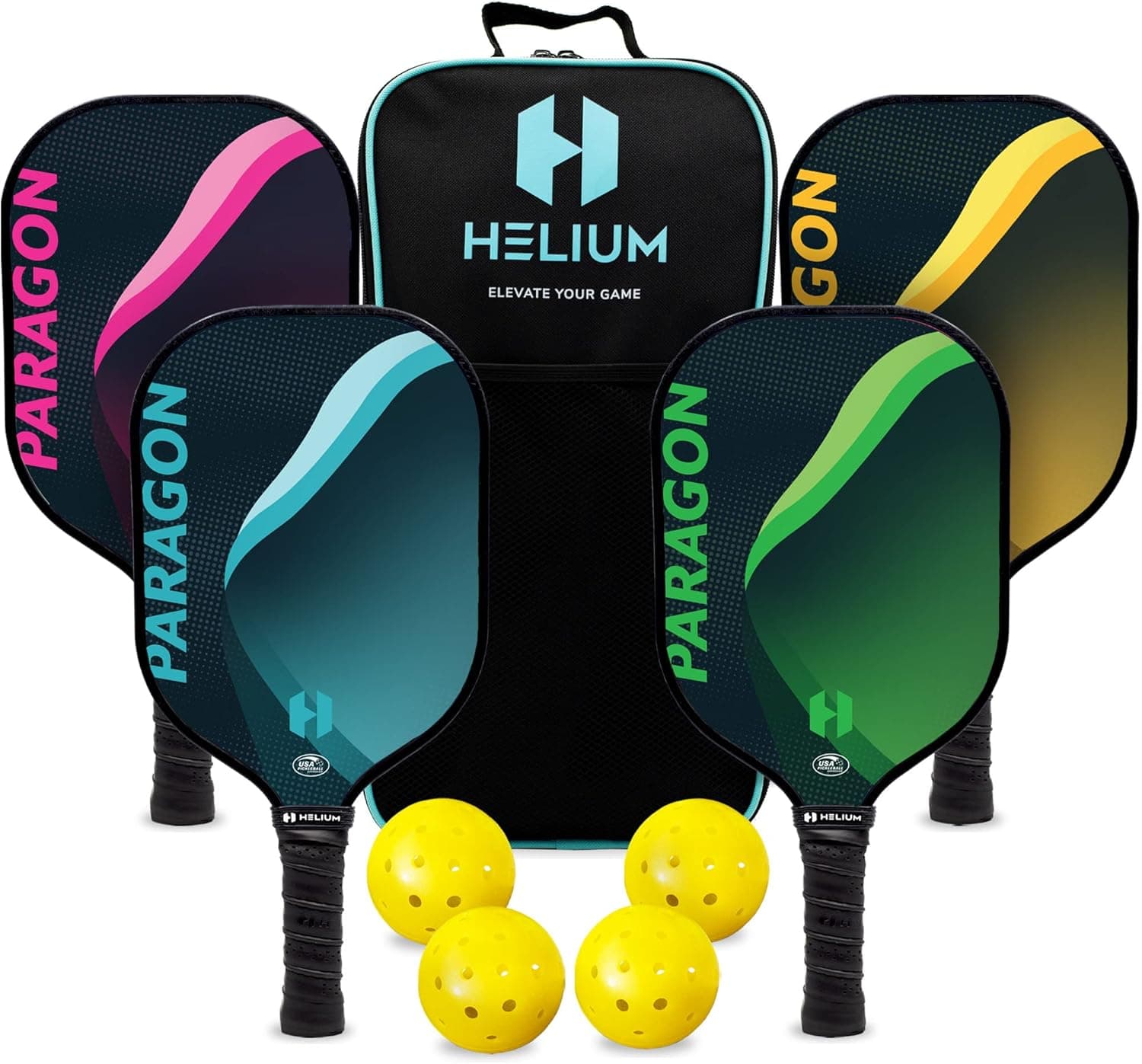Helium Paragon Pickleball Paddles Set of 4 - USAPA Certified - Graphite Fiberglass Surface, Lightweight Honeycomb Core