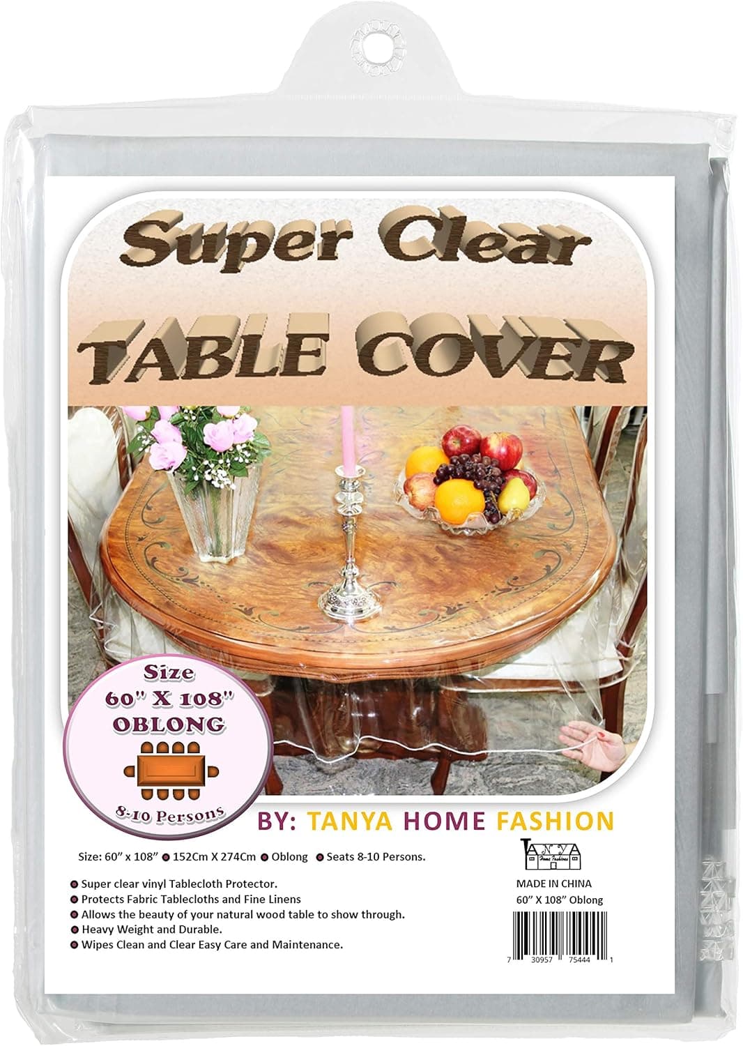100% Vinyl Super Clear and Durable Tablecloth Protector Size 60" x 108" Oblong
