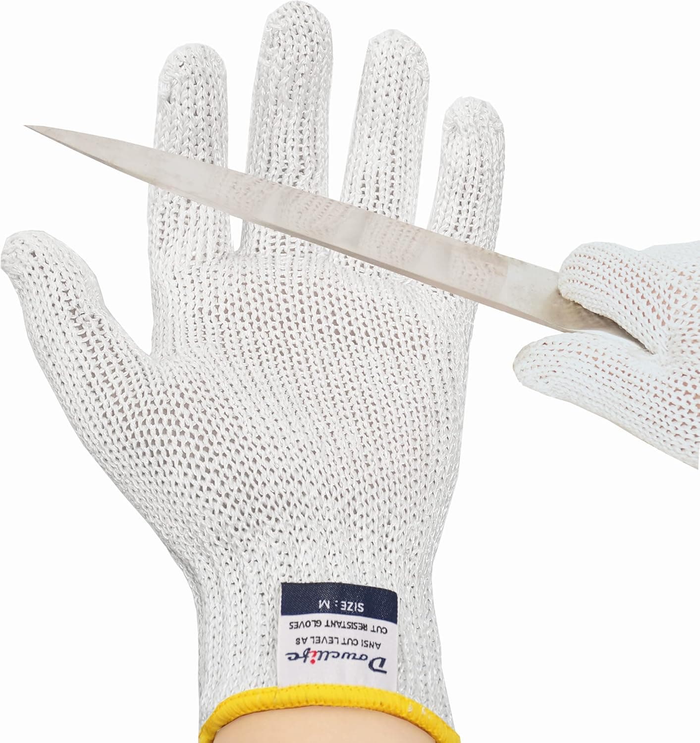 Dowellife Level 8 Reinforced Cut Resistant Gloves Food Grade, Mandoline Protective Gloves, Knife Safety Gloves for Meat Cutting, Oyster Shucking, Fish Fillet, Kitchen Slicing and Wood Carving(Small)