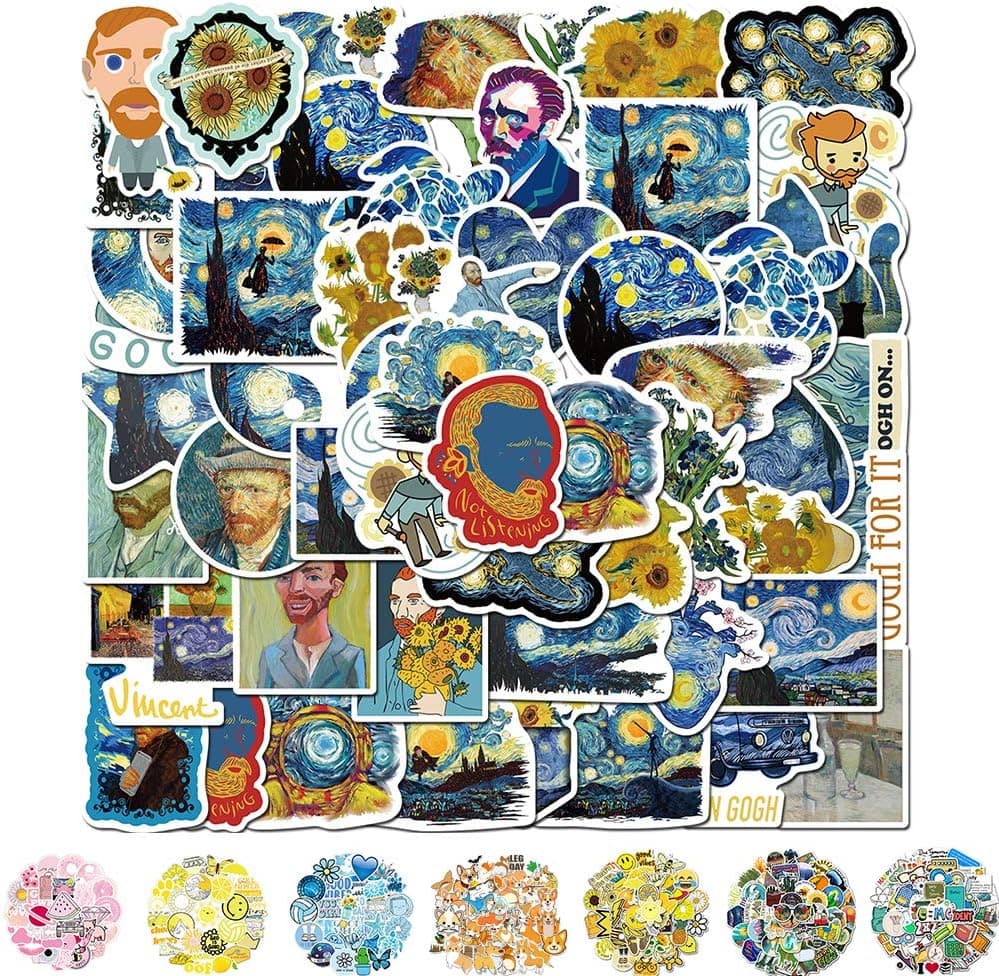 Vinyl Stickers, Cool Laptop Sticker 50 Packs, Christmas Water Bottles Stickers for Adult Women Teens Girls Boys Hippie Graffiti Bomb Pack Stickers Trendy Stickers for Laptop Hydro Flask Skateboard (Van Gogh-40 Packs)