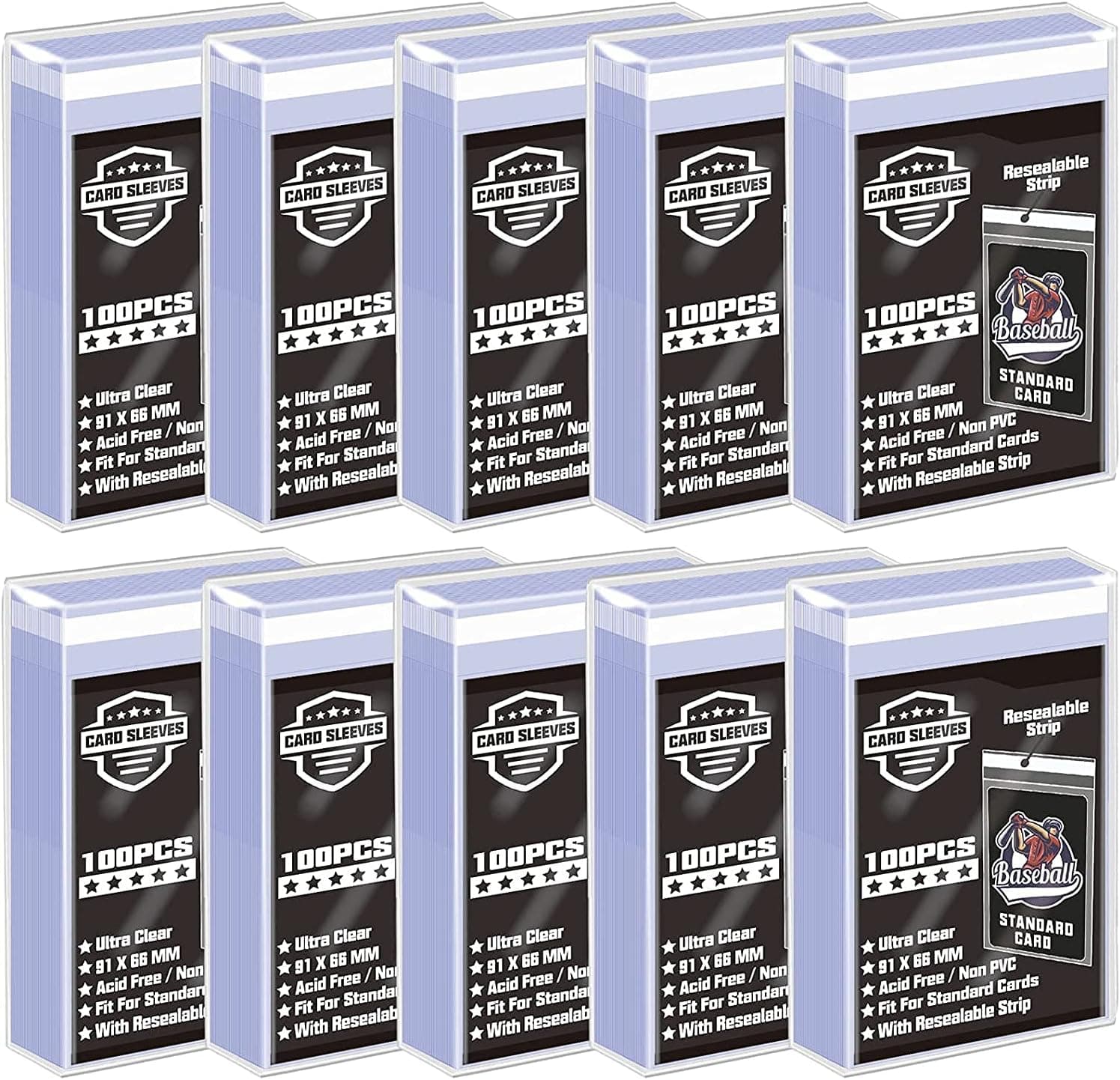 1000 Counts Card Sleeves TopLoaders, Resealable Soft Clear Penny Trading Card Sleeves Baseball Card Sleeves Fit for Yugioh, MTG, Football and Sports Cards