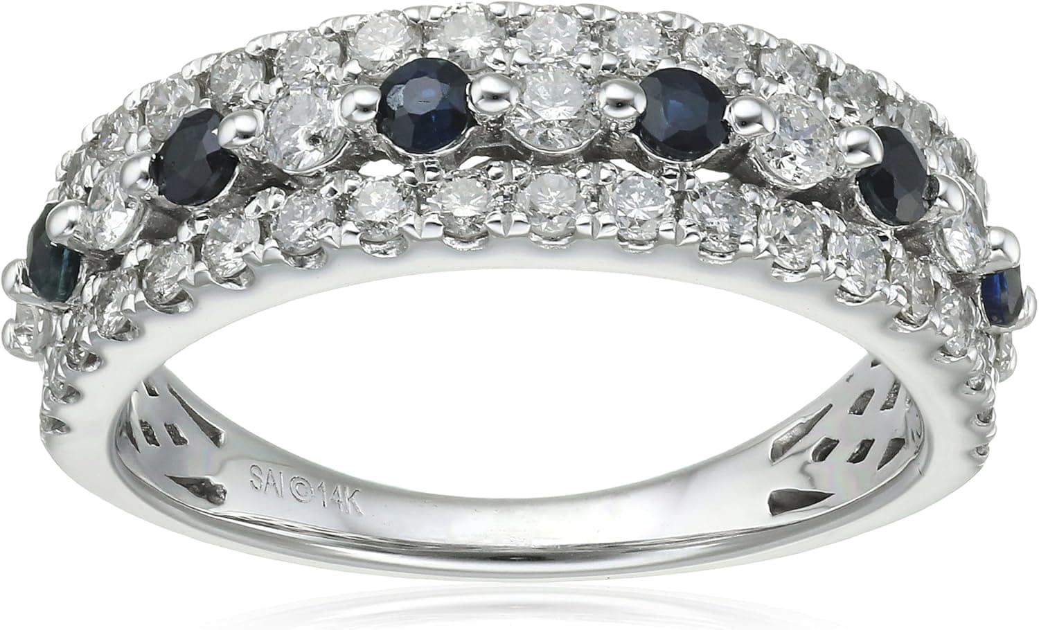 Amazon Collection 14k White Gold Diamond (3/4cttw, H-I Color, I2 Clarity) and Sapphire Ring
