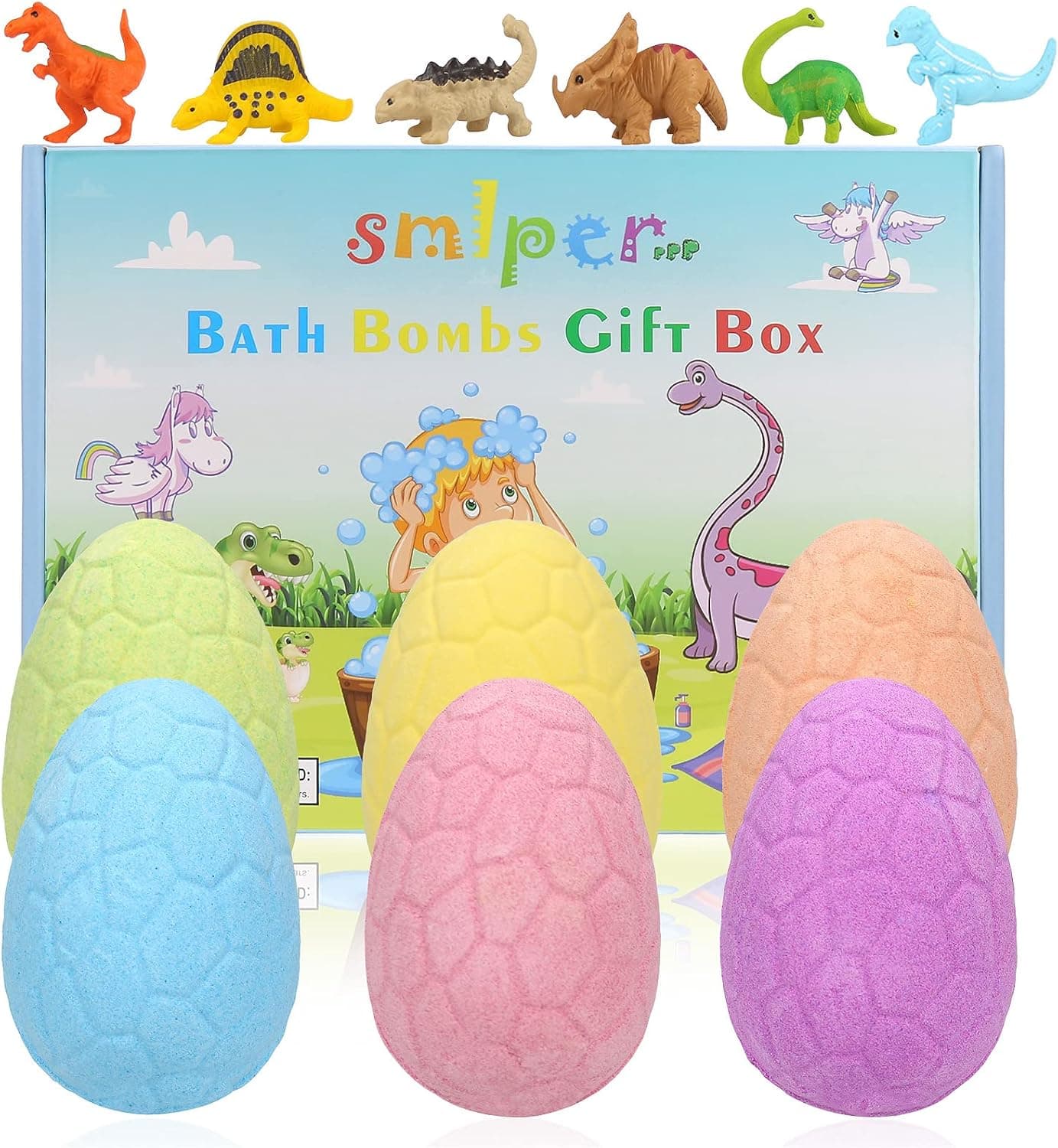 Bath Bombs for Kids with Surprise Inside, XXL-6 Pcs Dinosaur Unicorn Natural Bath Bombs Handmade Easter Bath Bombs for Girls Boys Gift Set