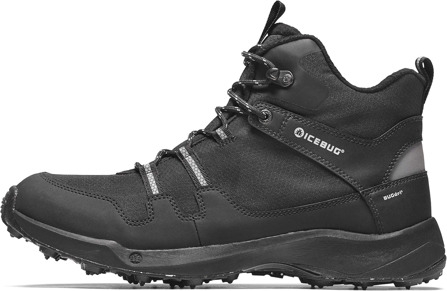 Icebug Mens Stride BUGrip Hiking Boot with Carbide Studded Traction Sole, Black, 10