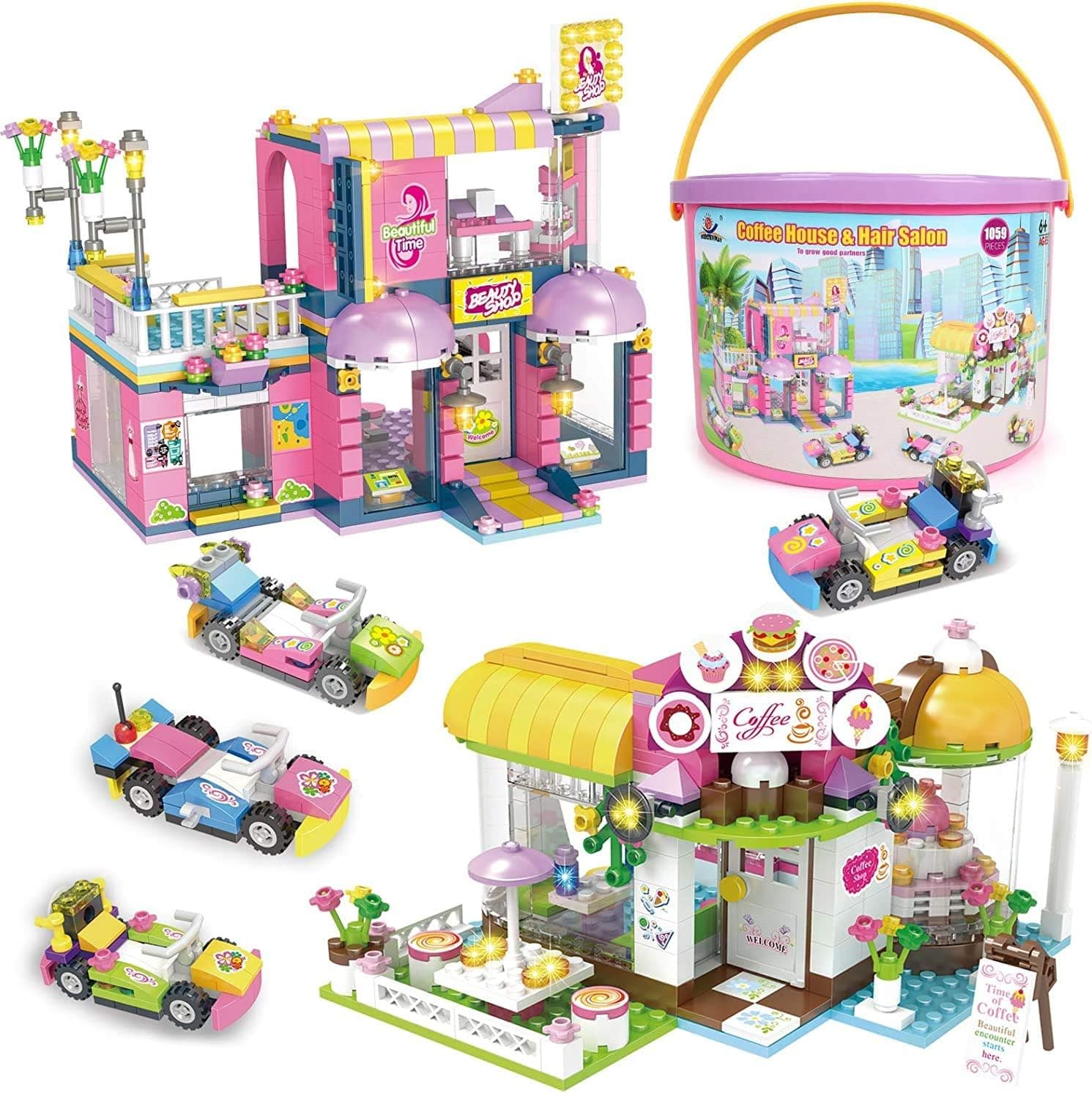 NEW ZACCIT Girls Building Blocks Toys, City Hair Salon & Coffee House Creative Building Toy Set for Kids Creative Building Bricks Blocks Kit, Best Learning Gifts for Boys Girls Ages 6-12 1059 PCS