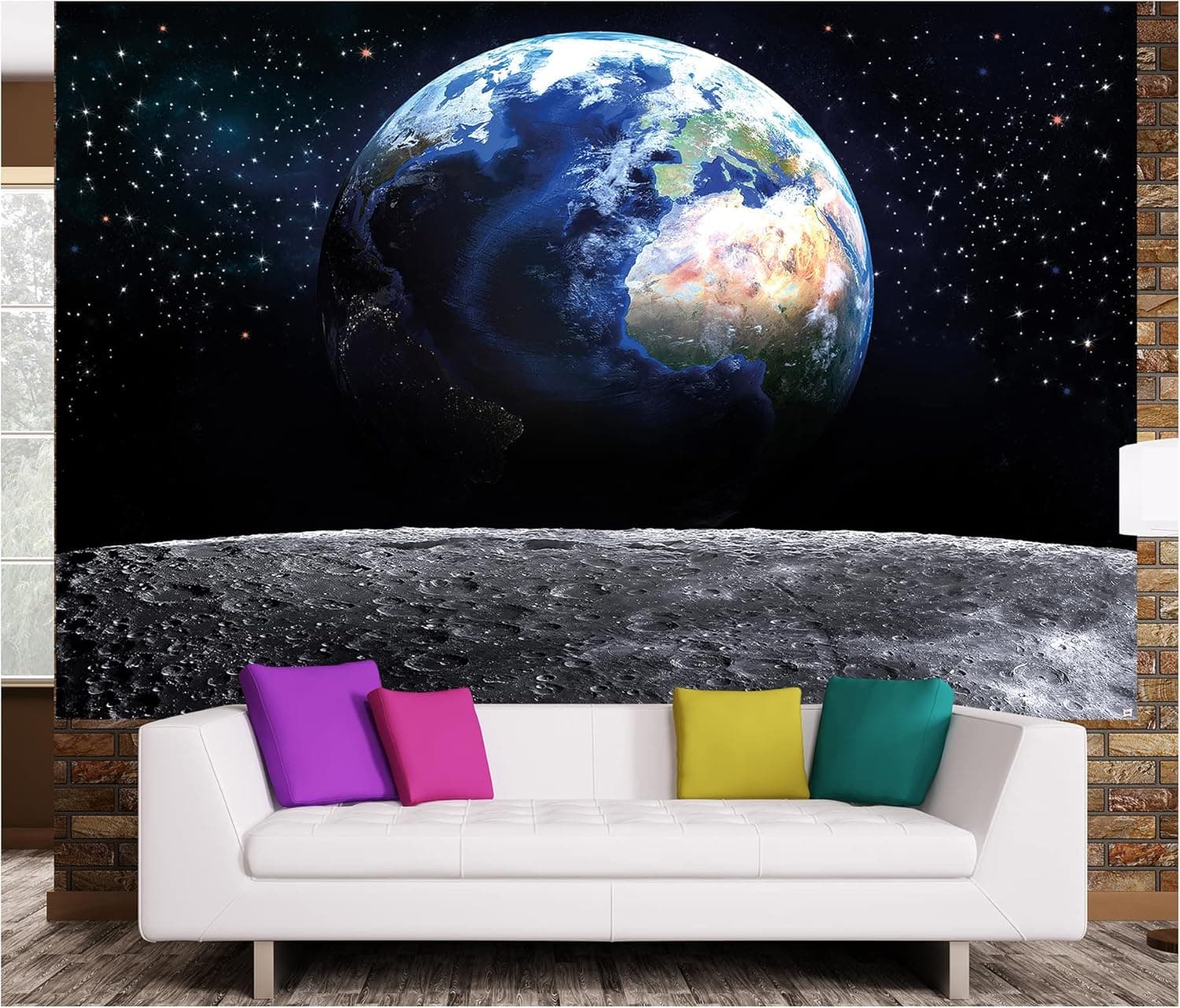 GREAT ART Photo Wallpaper – View of Earth from Moon – Picture Decoration Galaxy Universe Outer Moon Landing Outlook Space Cosmos Globe Image Decor Wall Mural (82.7x55.1in - 210x140cm)