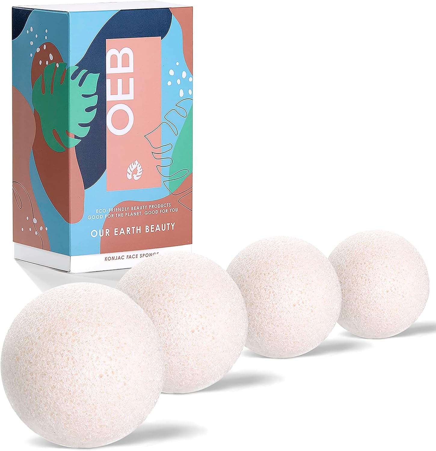 Konjac Face Sponge (4 Pack) All Natural Facial Sponge