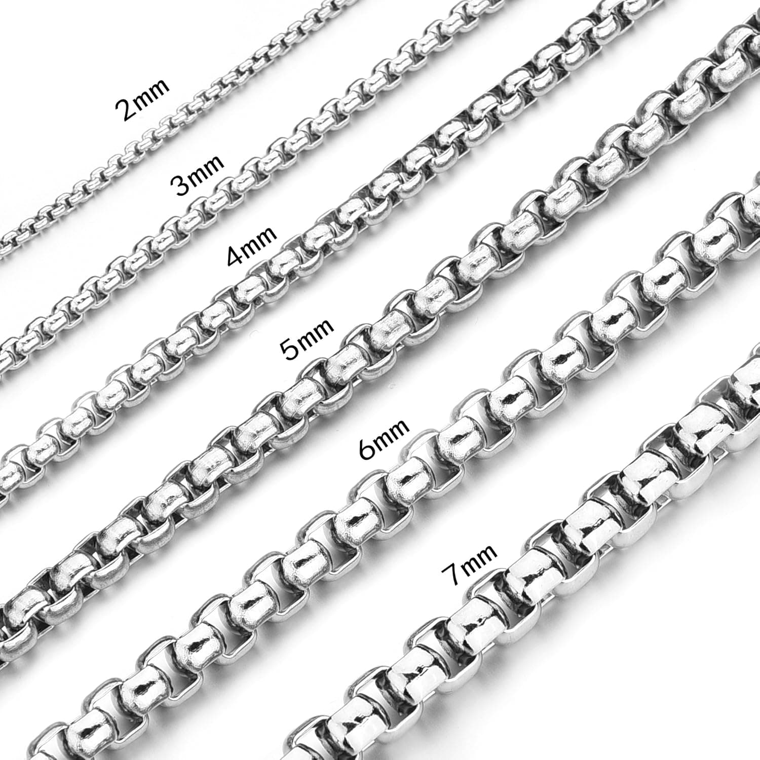 Monily Square Rolo Chain Necklace Stainless Steel Round Box Necklace for Men & Women