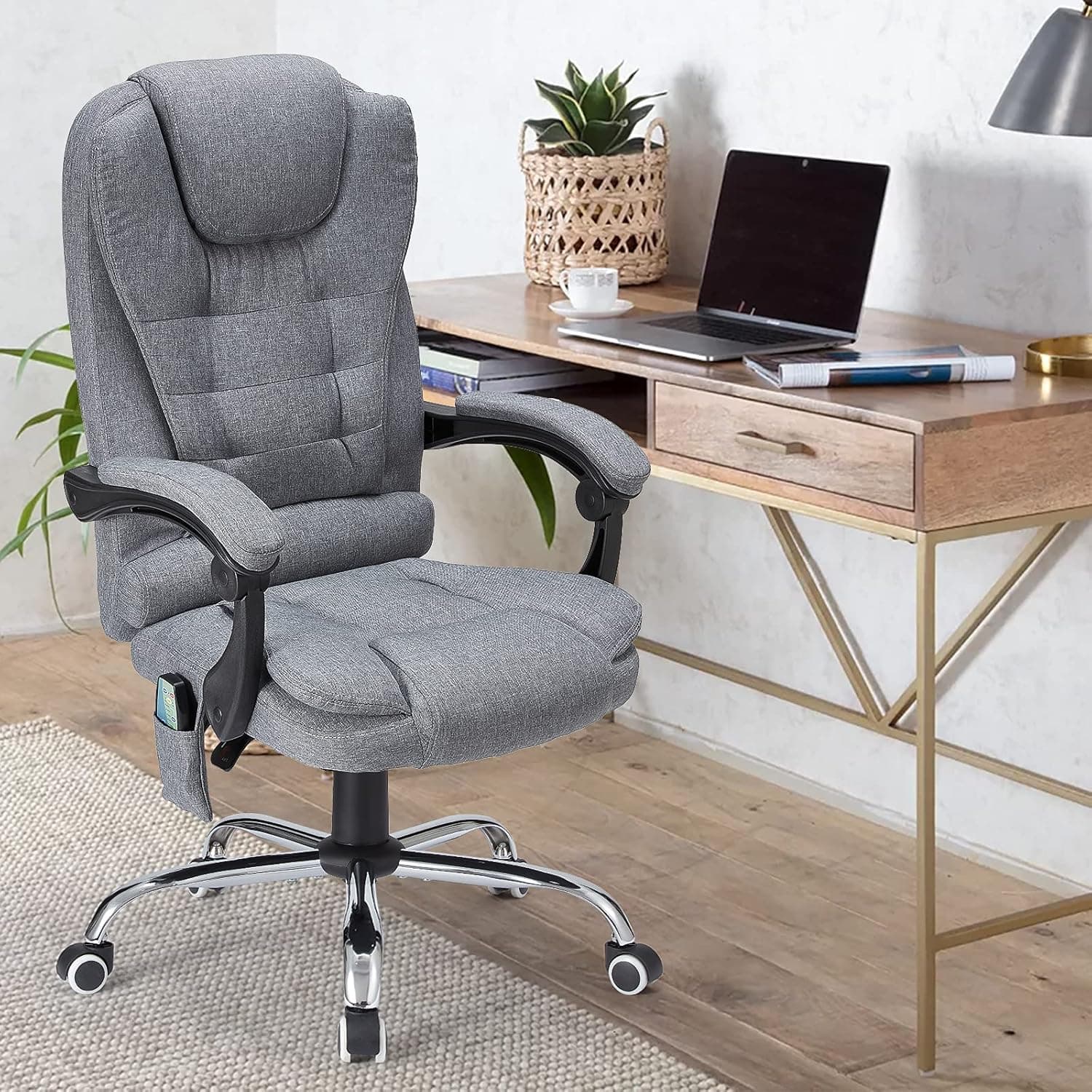 YODOLLA Ergonomic Reclining Office Chair with Massage and Heat Function, Breathable Fabric Executive Computer Swivel Chair w/Adjustable Height, High Back Recliner for Home, Office, Study, Grey