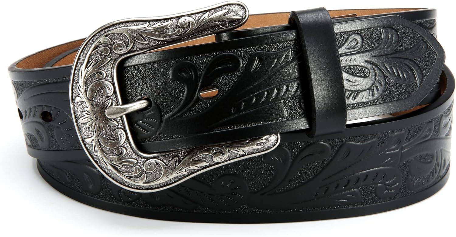 Western Belts for Women, CR 1.5" Leather Cowgirl Belt for Jeans Pant, Cowboy Country Belts for Women with Big Vintage Buckle