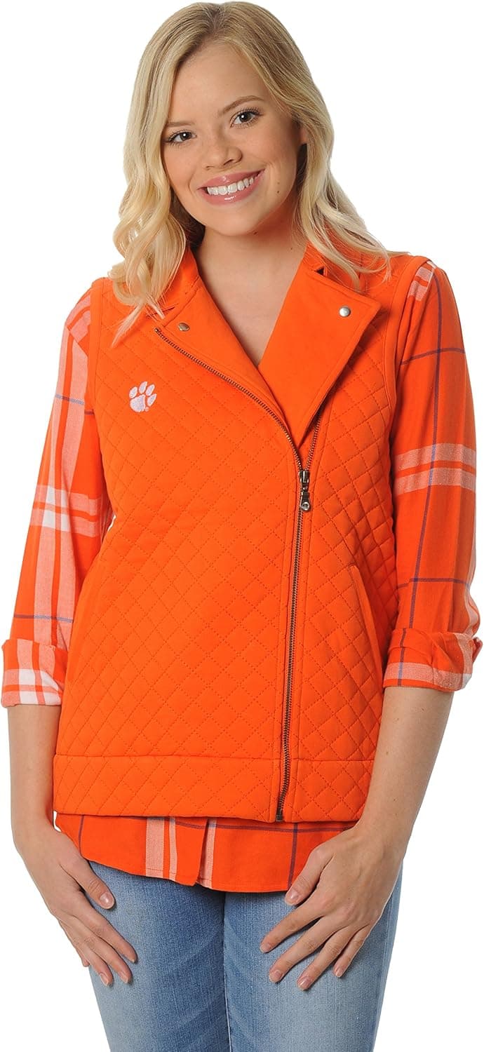 NCAA Womens UG Apparel Clemson Tigers Quilted Moto Vest, Medium, Orange