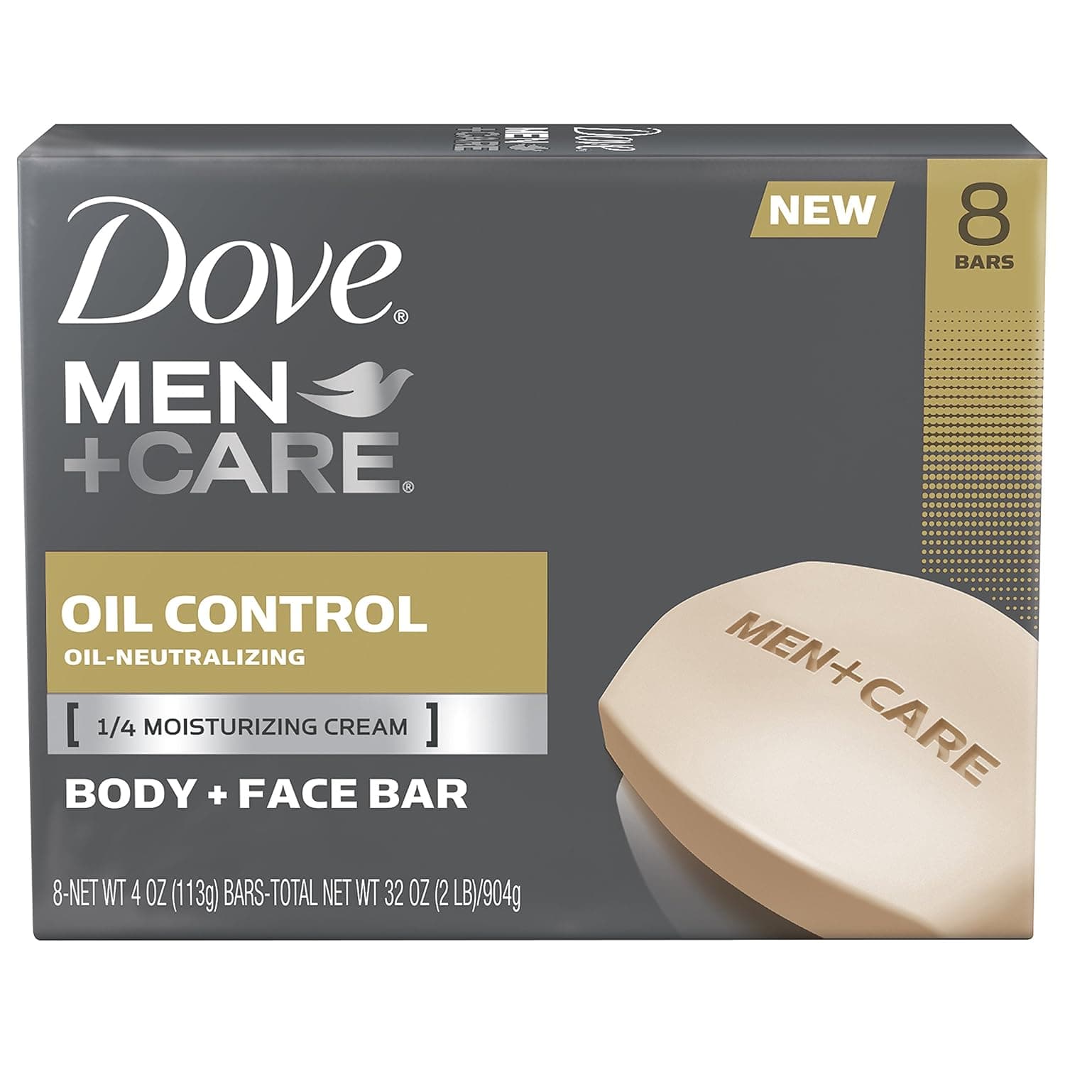 Dove Men+Care Body and Face Bar, Oil Control 4 oz, 8 Bar