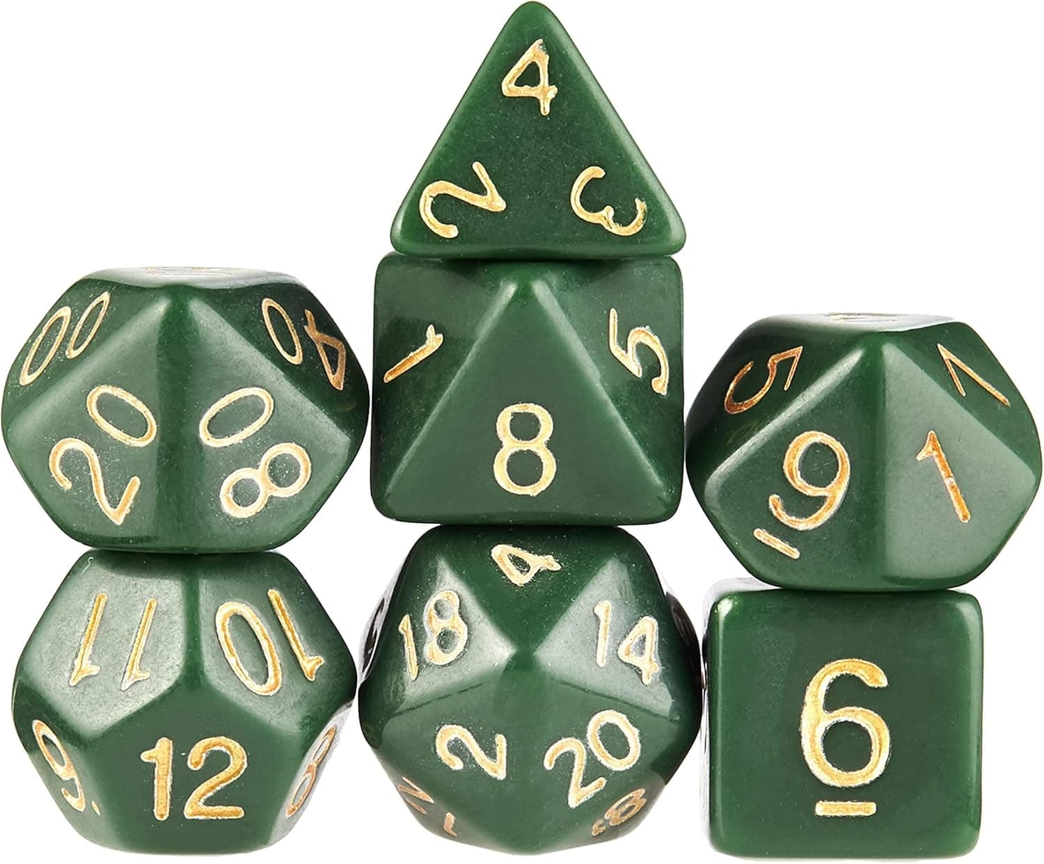 Wiz Dice Blighted Grove Set of 7 Polyhedral Dice, Solid Hunter Green Tabletop RPG Dice with Clear Display Box