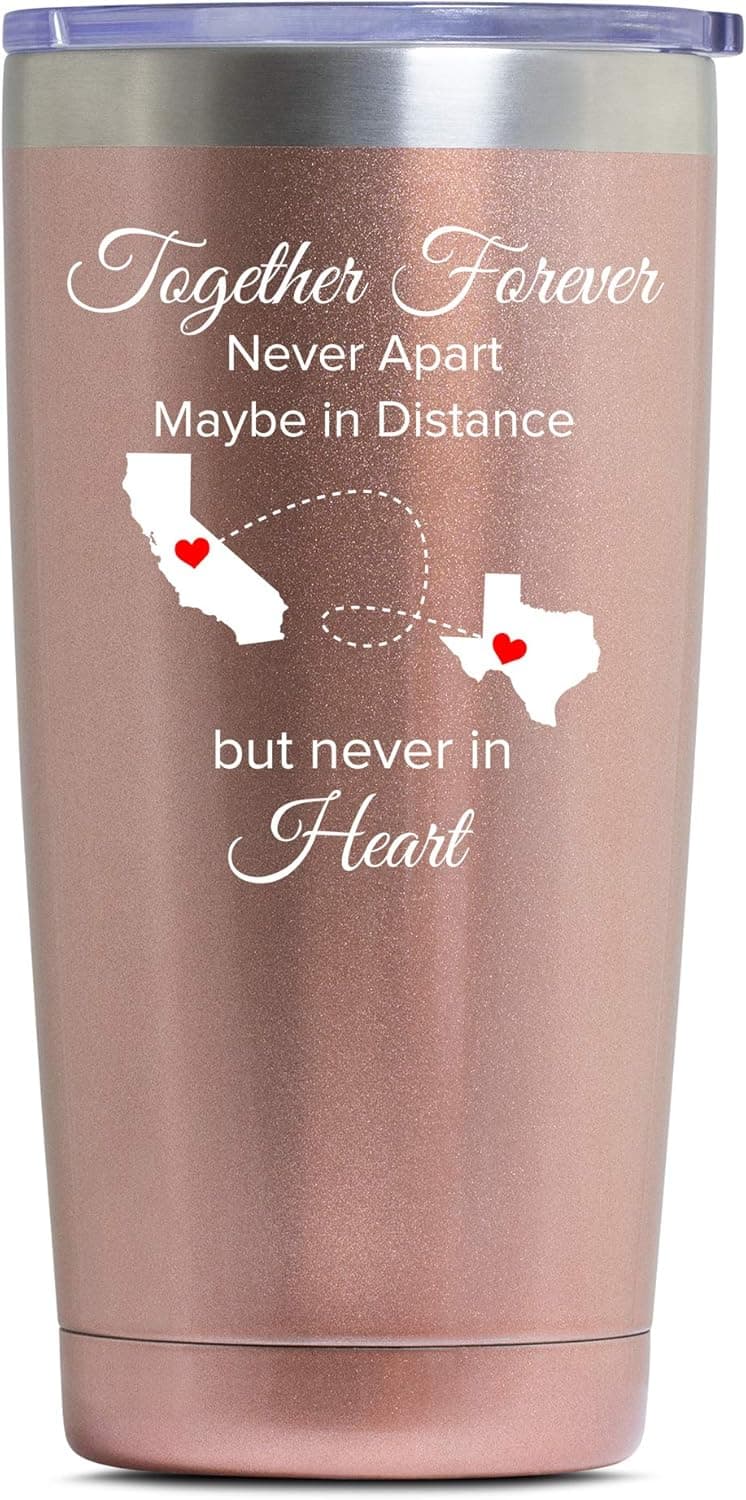 Long Distance Thoughtful Ideas for Best Friend Couple Sisters Mom - 20 oz. Insulated Tumbler with Lid Reusable Straws - Personalized BFF Friendship Moving Away Bday Christmas Ideas for Women