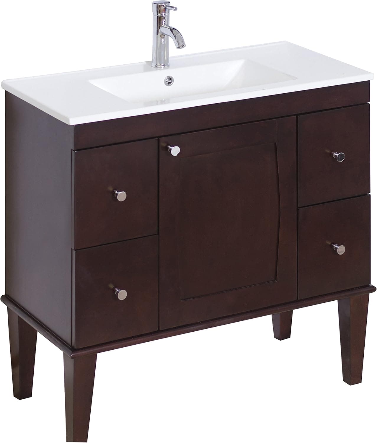 35.5-in. W X 17.5-in. D Transitional Birch Wood-Veneer Vanity Base Only In Antique Walnut