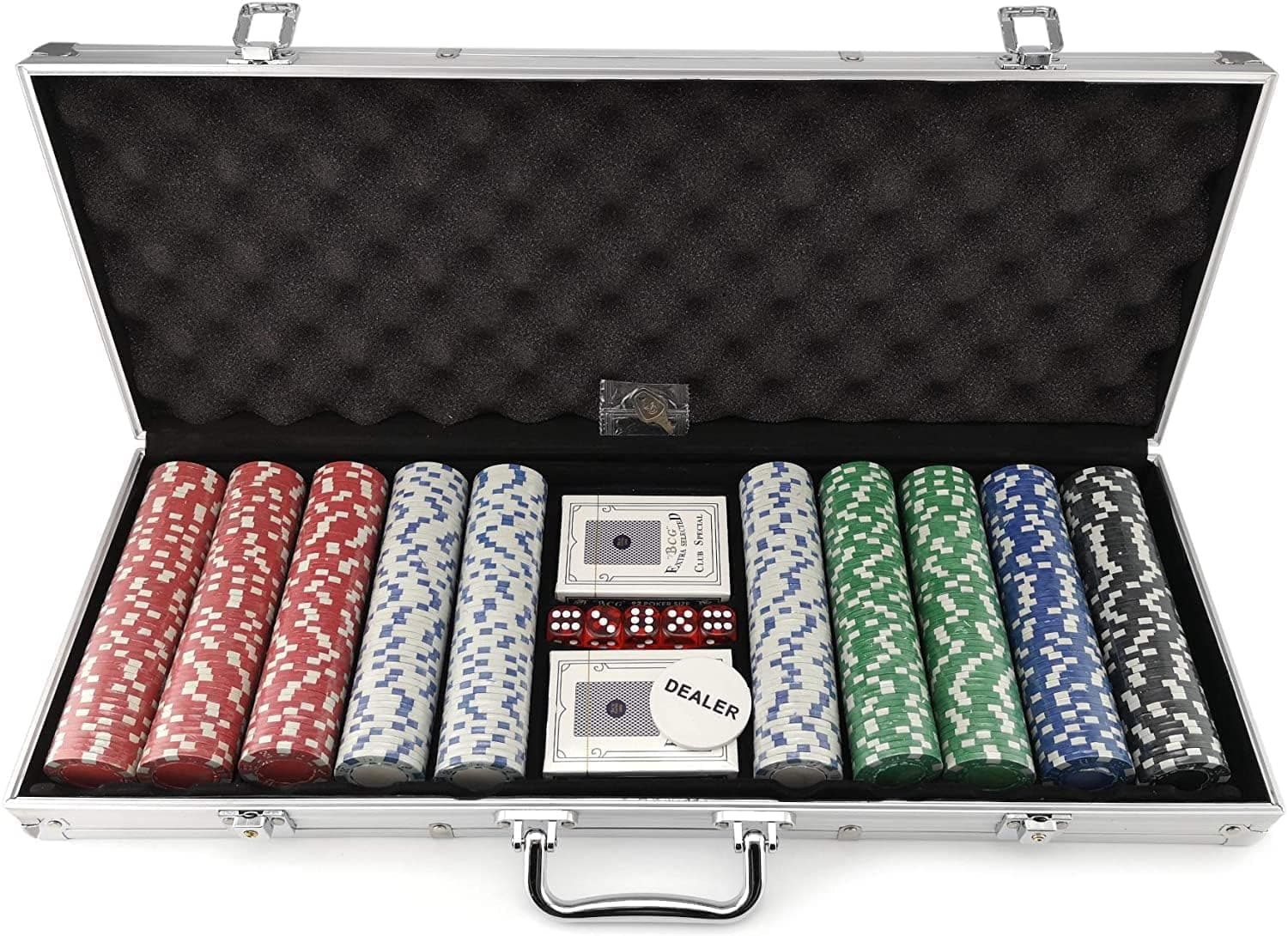 Tradeopia Premium Casino Poker Chip Set, 500 Pieces 11.5 Grams, with 2 Card Decks, 5 Dice & Aluminium Case for Texas Holdem Blackjack Gambling Professional Casino Games