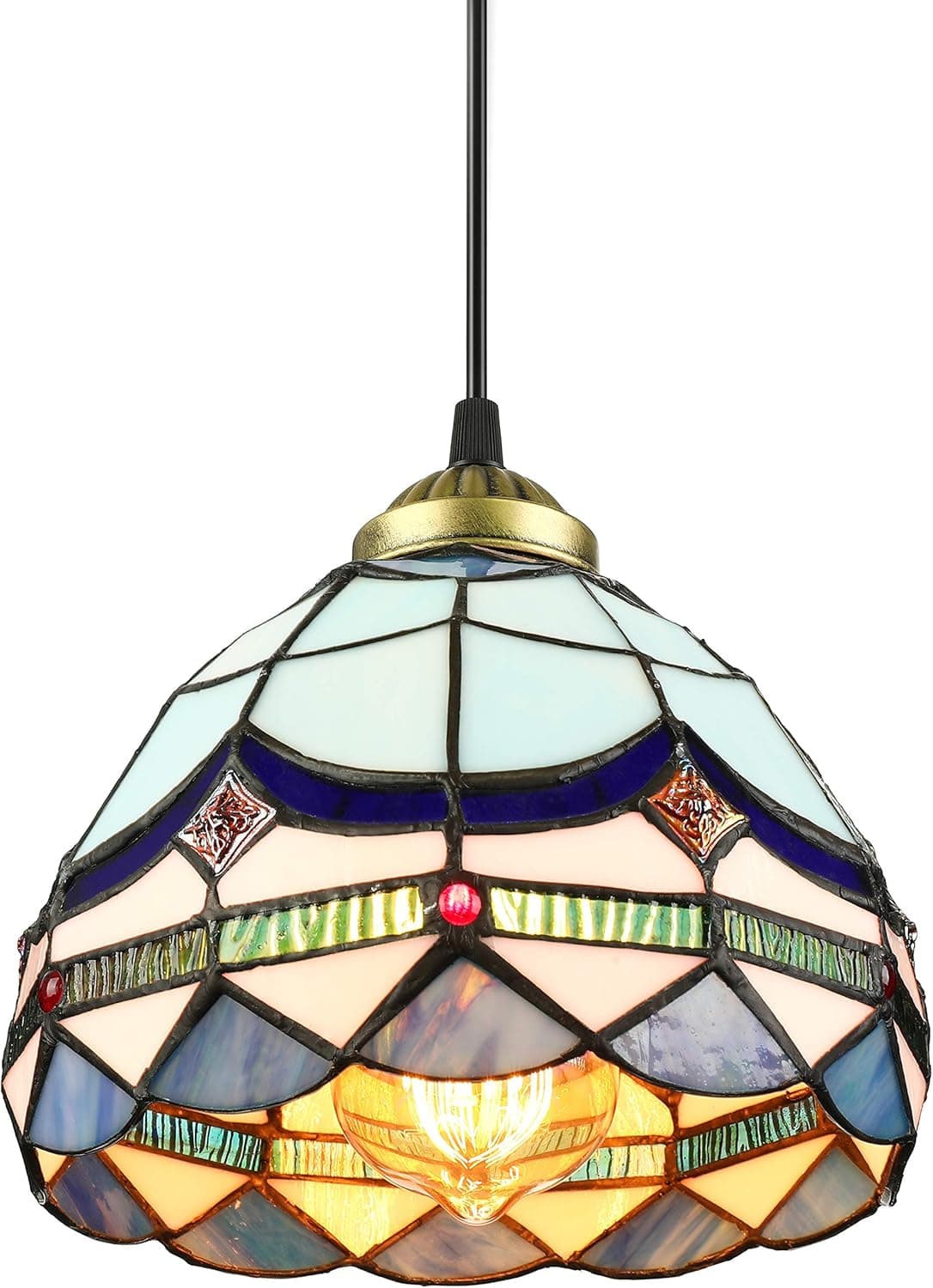 BAYCHEER Tiffany Style Stained Glass Classic Blue Mini Pendant Light Chandelier Decorative Hanging Lamp Pendant Lighting Adjustable Ceiling Fixture 1 Light for Living Room Dinning Room Kitchen