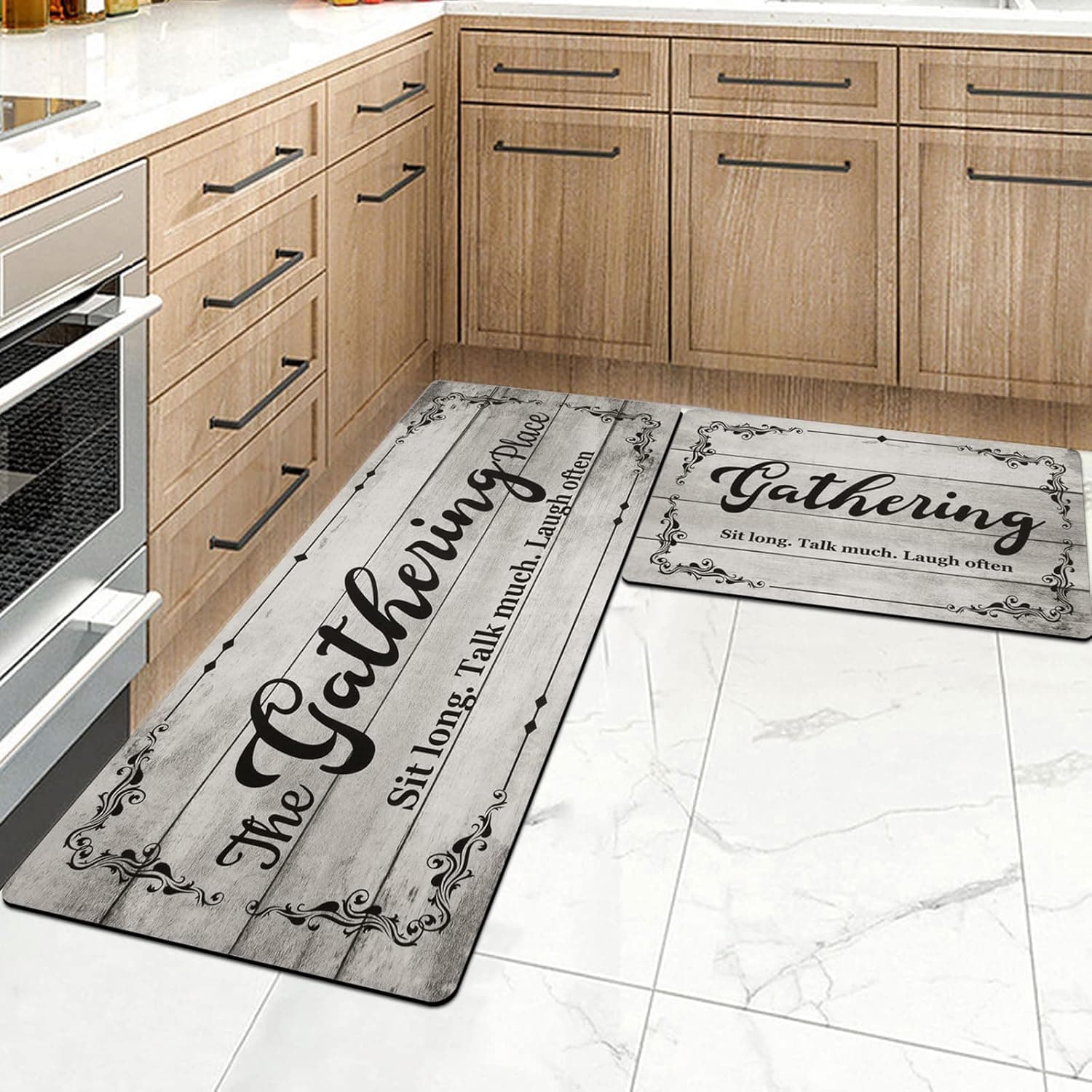 HEBE Farmhouse Kitchen Rug Sets 2 Piece Non Skid Cushioned Kitchen Floor Mat Runner Set Waterproof Kitchen Mats Rugs Runner Carpet for Floor Sink Laundry Bathroom