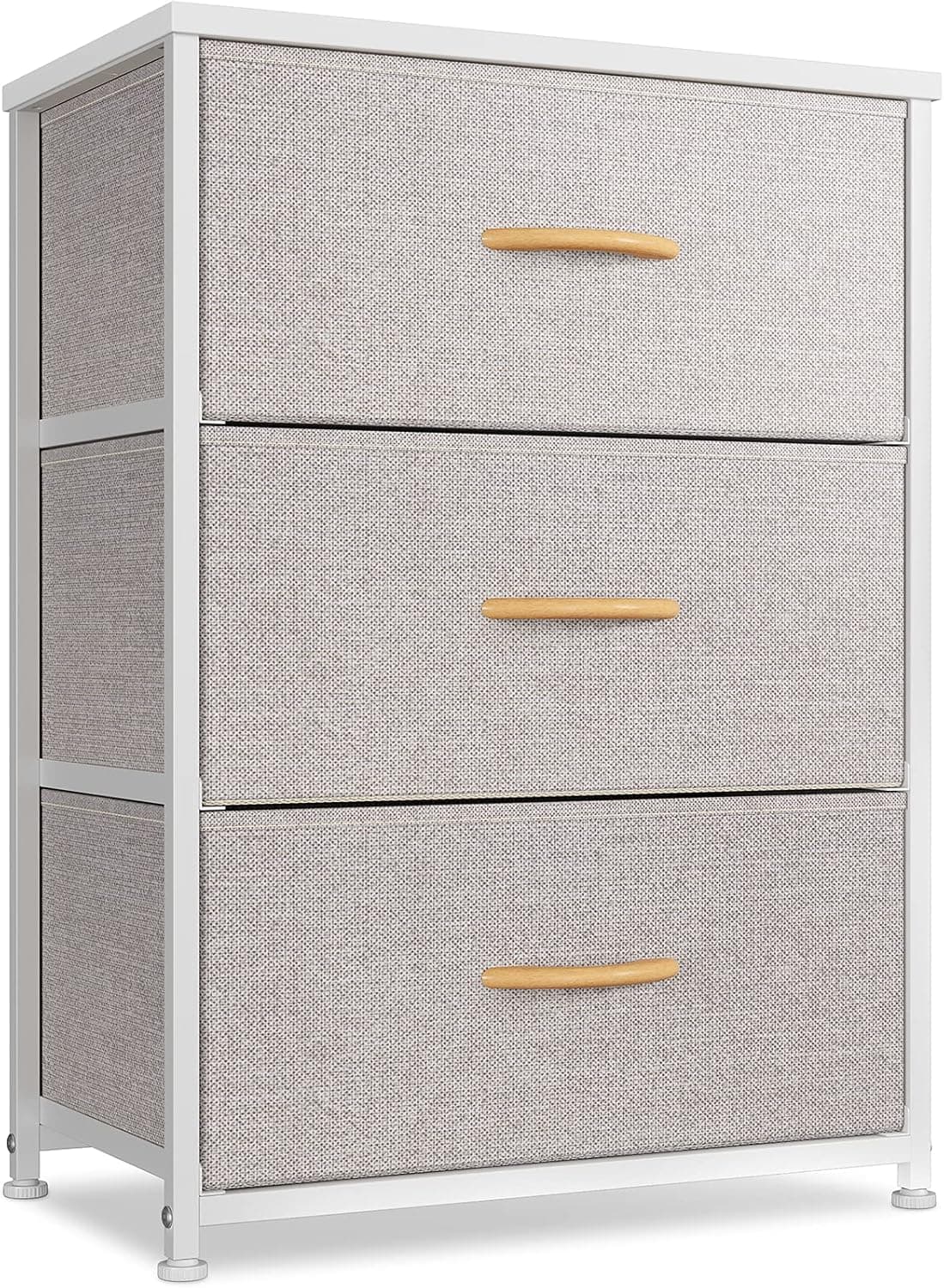CubiCubi Dresser Nightstand for Bedroom, Small Kids Bedroom Fabric Tall Dresser 3 Drawer Storage Tower Organizer Unit for Hallway Entryway Closets, Steel Frame Wood Top, Light Grey