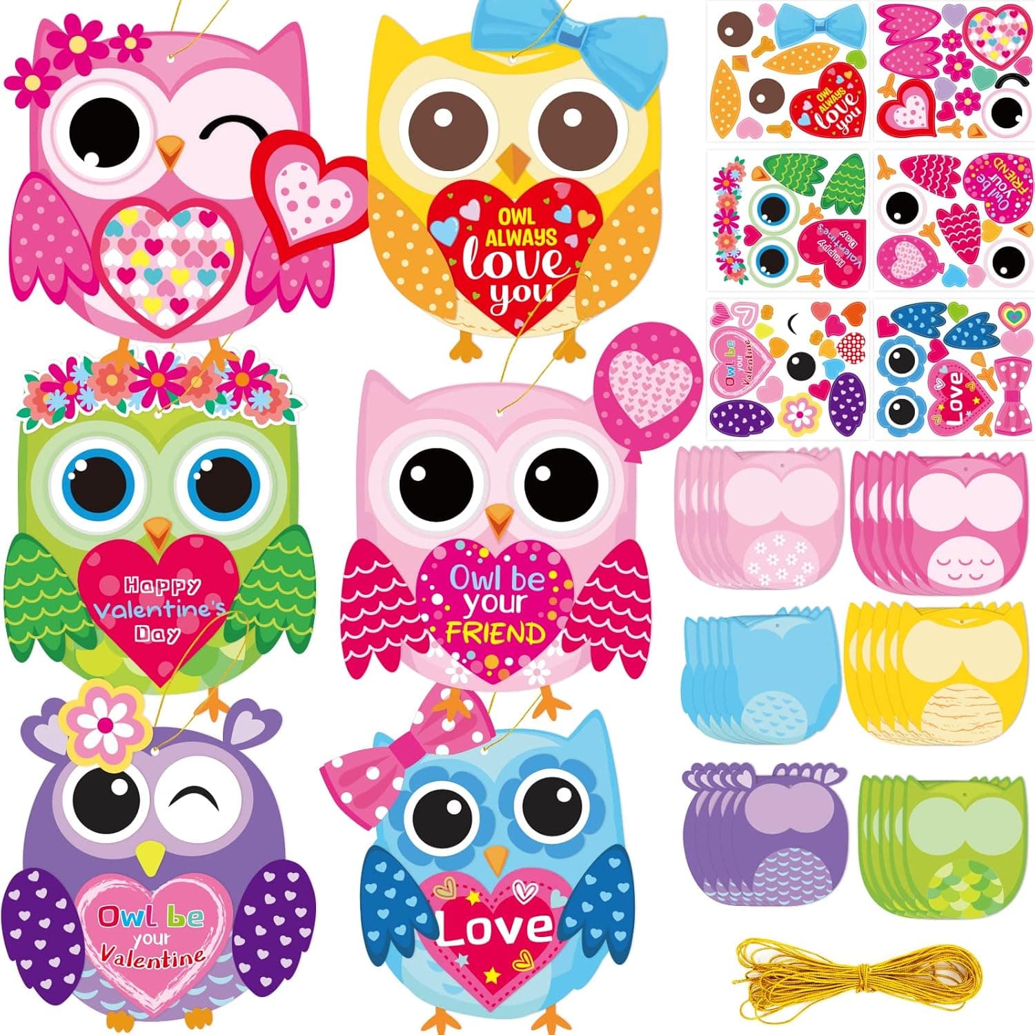 FANCY LAND Valentine's Day Owl Craft for Kids Valentines Craft Kits for Classroom Home Fun Activities 30 Pack