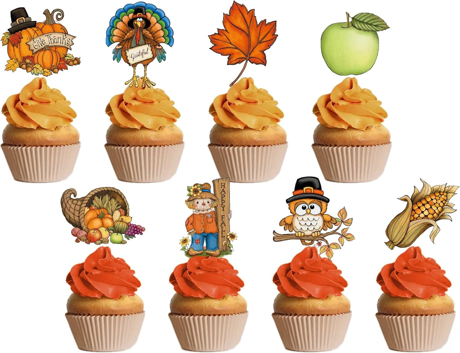 Thanksgiving Cupcake Toppers 48 Pcs Thanksgiving Cupcake Decorations Turkey Fall Leaves Pumpkin Cake Decorations Autumn Theme Party Favors