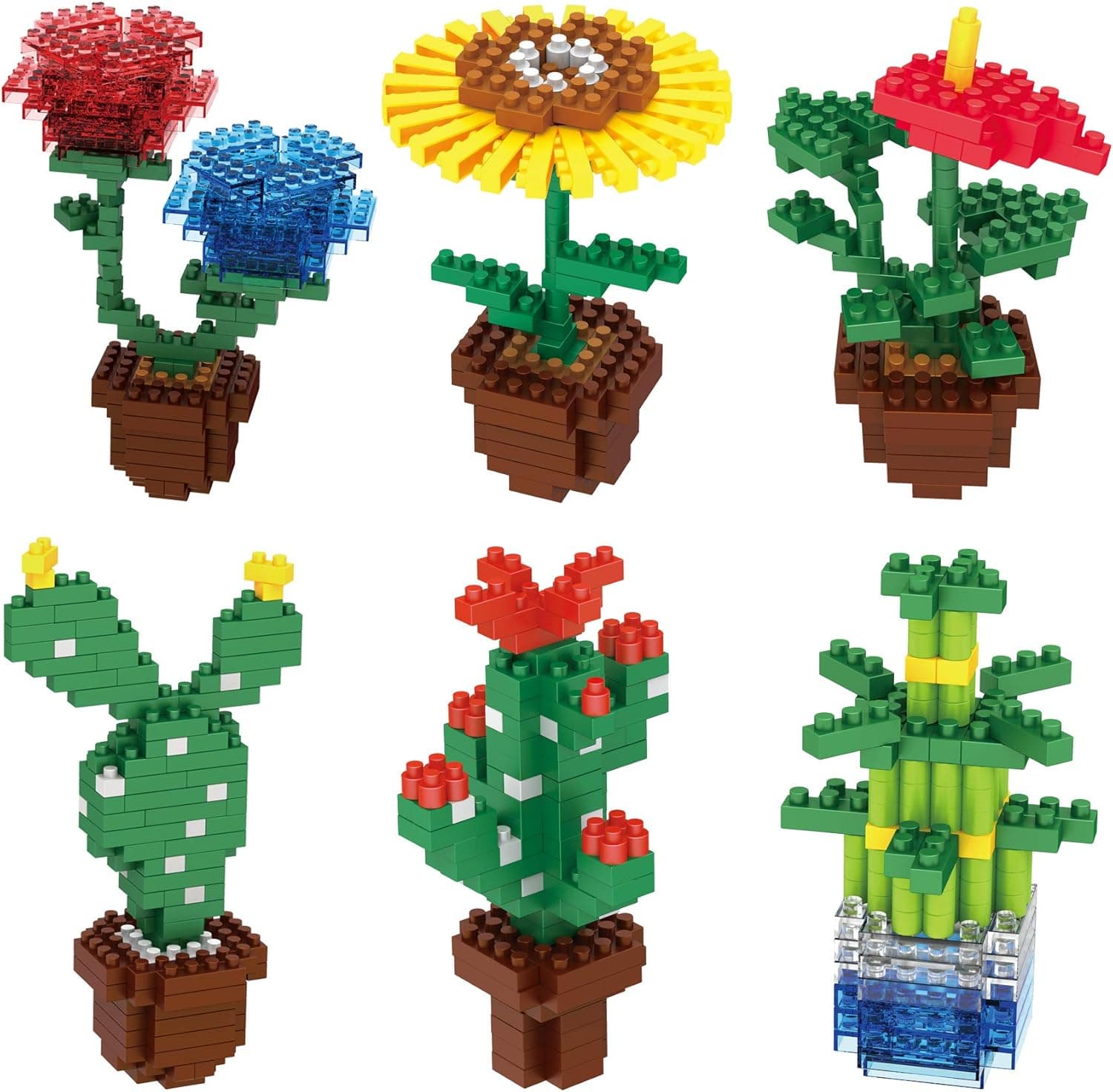 GearRoot Party Favors for Kids Goodie Bag Fillers, Mini Building Blocks Birthday Party Supplies Gifts Prizes Stocking Stuffers (Plant Set of 6)