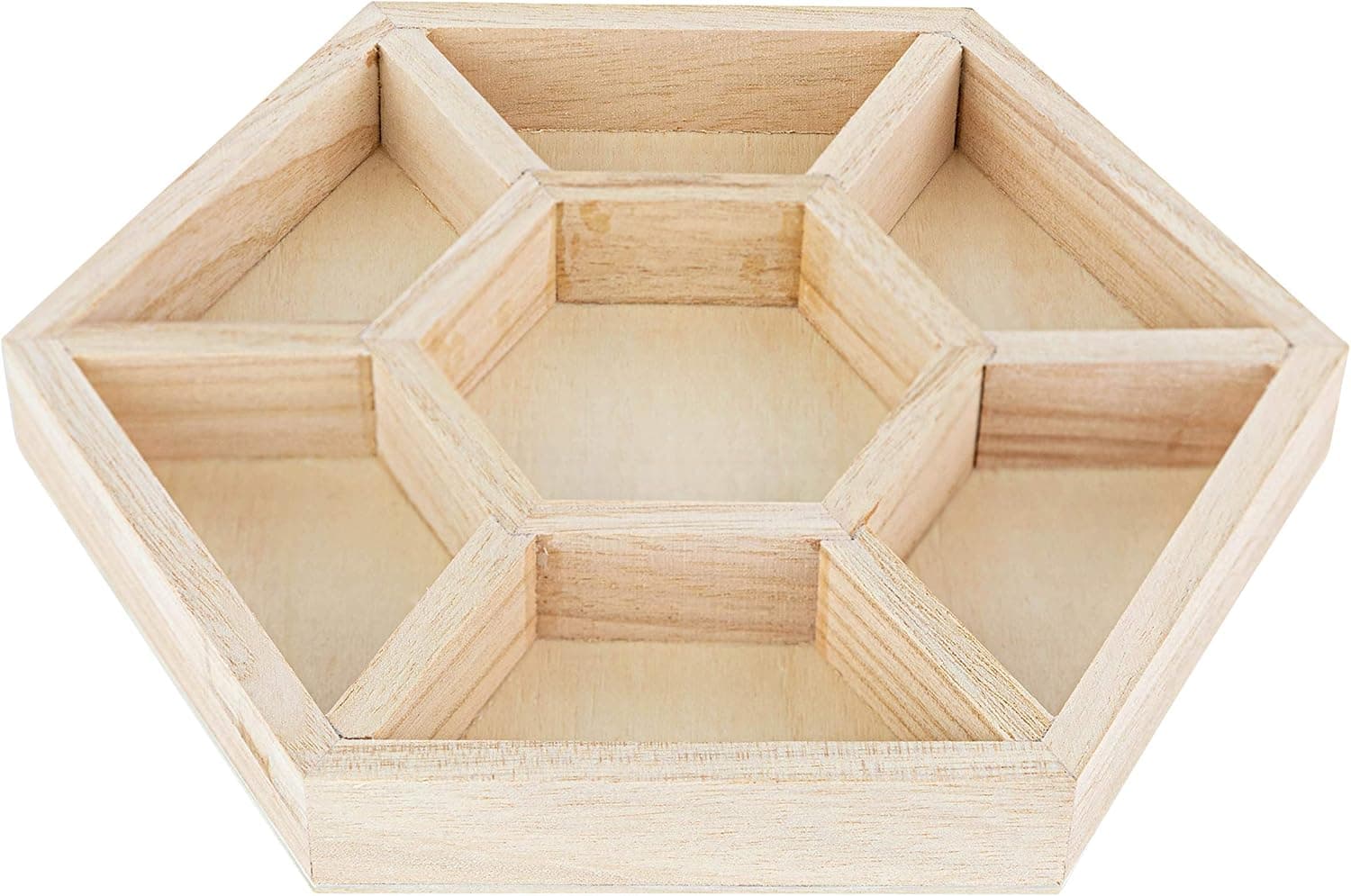 Hammont Hexagon Sectional Wooden Trays - 2 Pack - 10.5”x10.5”x1” - Eco Friendly Decorative Wooden Tray for Dry Fruits & Candies | Organic Wooden Tray for Gift & Home Décor
