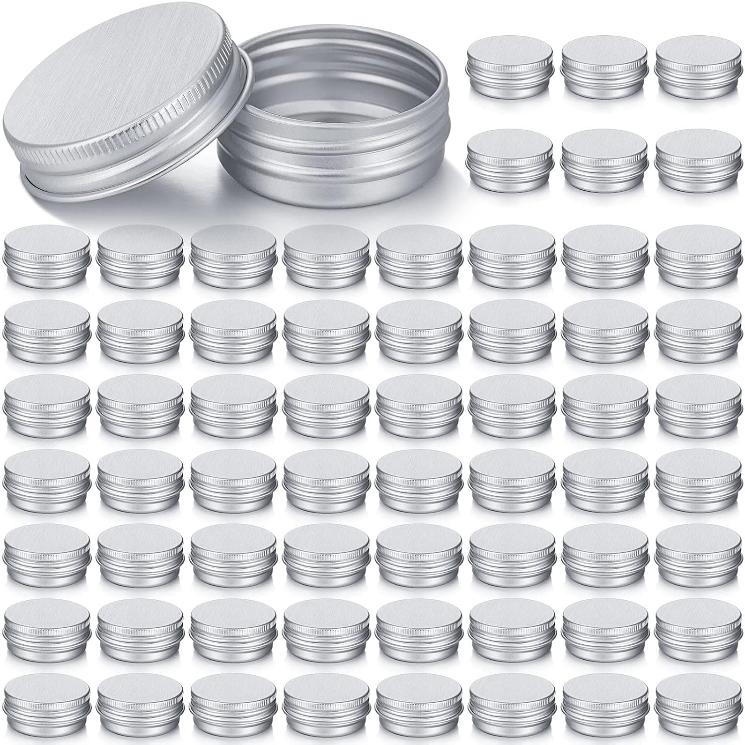 64 Pieces Screw Top Round Tin Cans Aluminum Tin Jar with Screw Lid, Lip Balm Tin Containers Bottle Empty Travel Cosmetic Sample Tin Cans Container for DIY (Silver,0.5 oz)