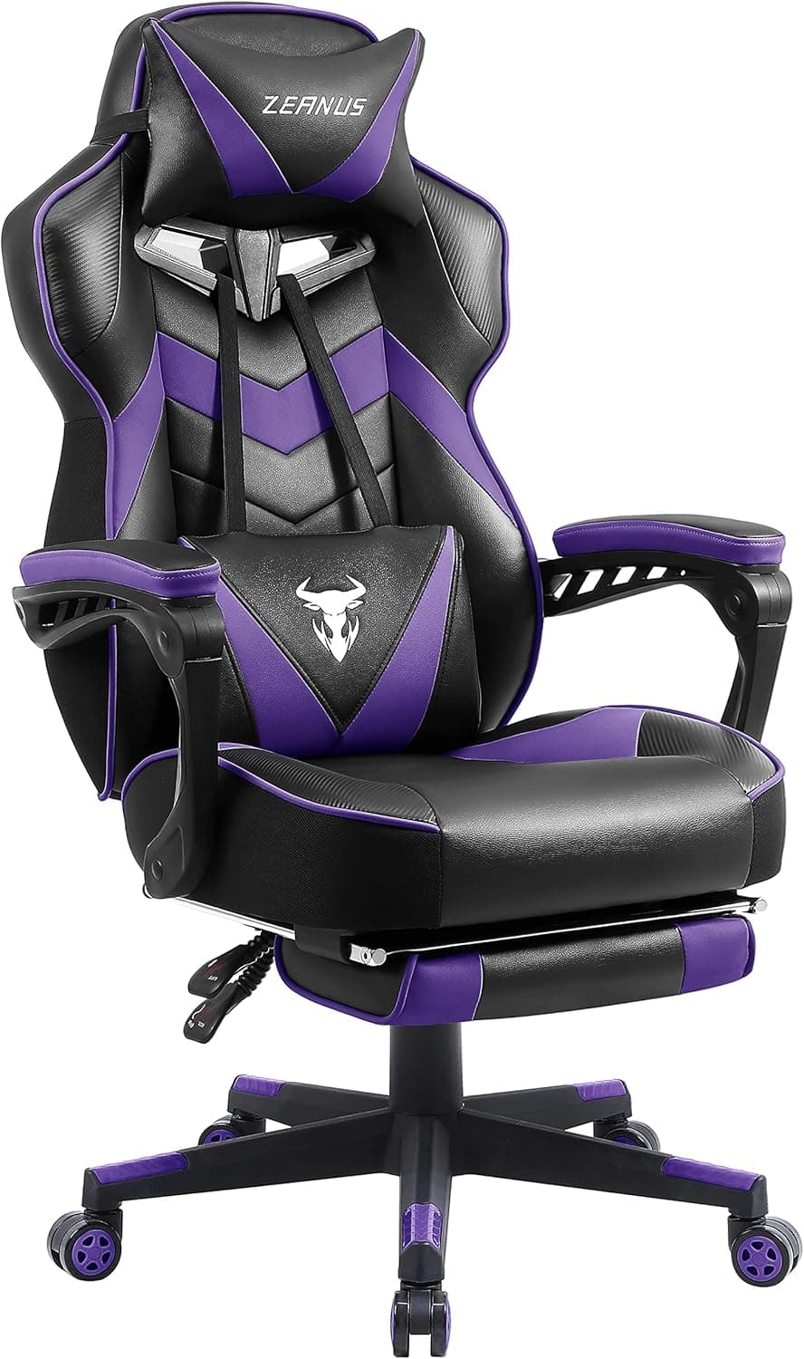 Zeanus Purple Gaming Chair Reclining Computer Chair with Footrest High Back Gamer Chair with Massage Ergonomic Gaming Chair Racing Style Chair for Heavy People Big and Tall Gaming Chairs for Adults