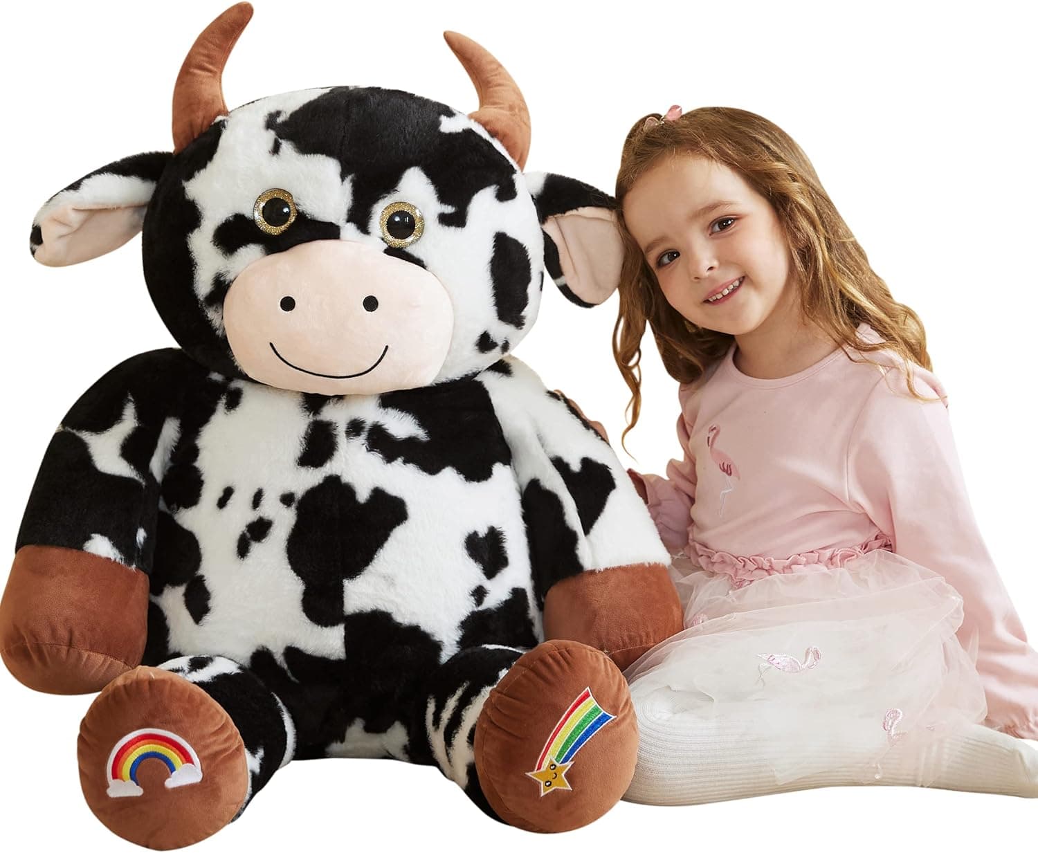 EARTHSOUND Giant Cow Stuffed Animal Plush Toy,Large Cow Jumbo Cute Soft Toys,Big Size Huge Fluffy Plushy Oversized Fat Plushie,Gifts for Kids Girls Boys Girlfriend (30 inches, Black and White)