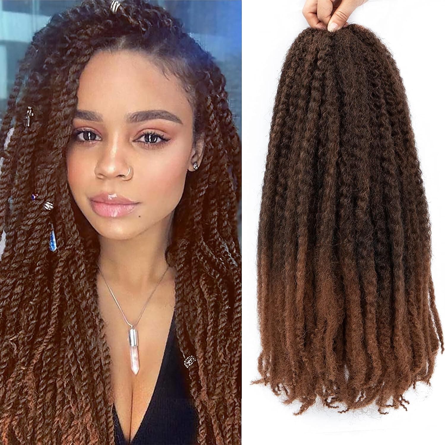 Marley Hair 16 Inch 7 Packs Marley Twist Braiding Hair Afro kinky Twist Marley Braiding Hair for Butterfly Locs Crochet Hair (1B/30)