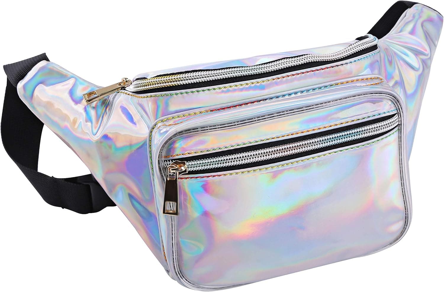 Premium Quality Holographic Fanny Pack for Women - Music Festivals - Retro 80s - Nylon Inner Lining - Brass Zipper