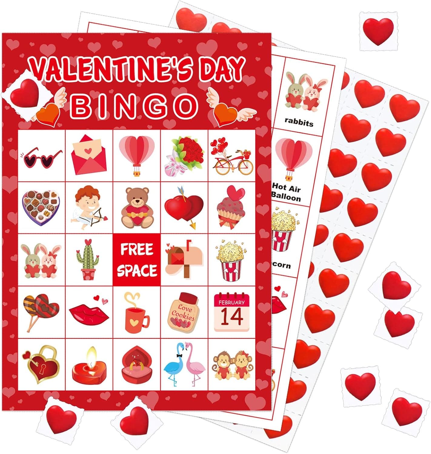 Tendfine 24 Players Valentine’s Day Bingo Cards - Valentines Bingo Game for Valentine Party School Classroom Family Activities