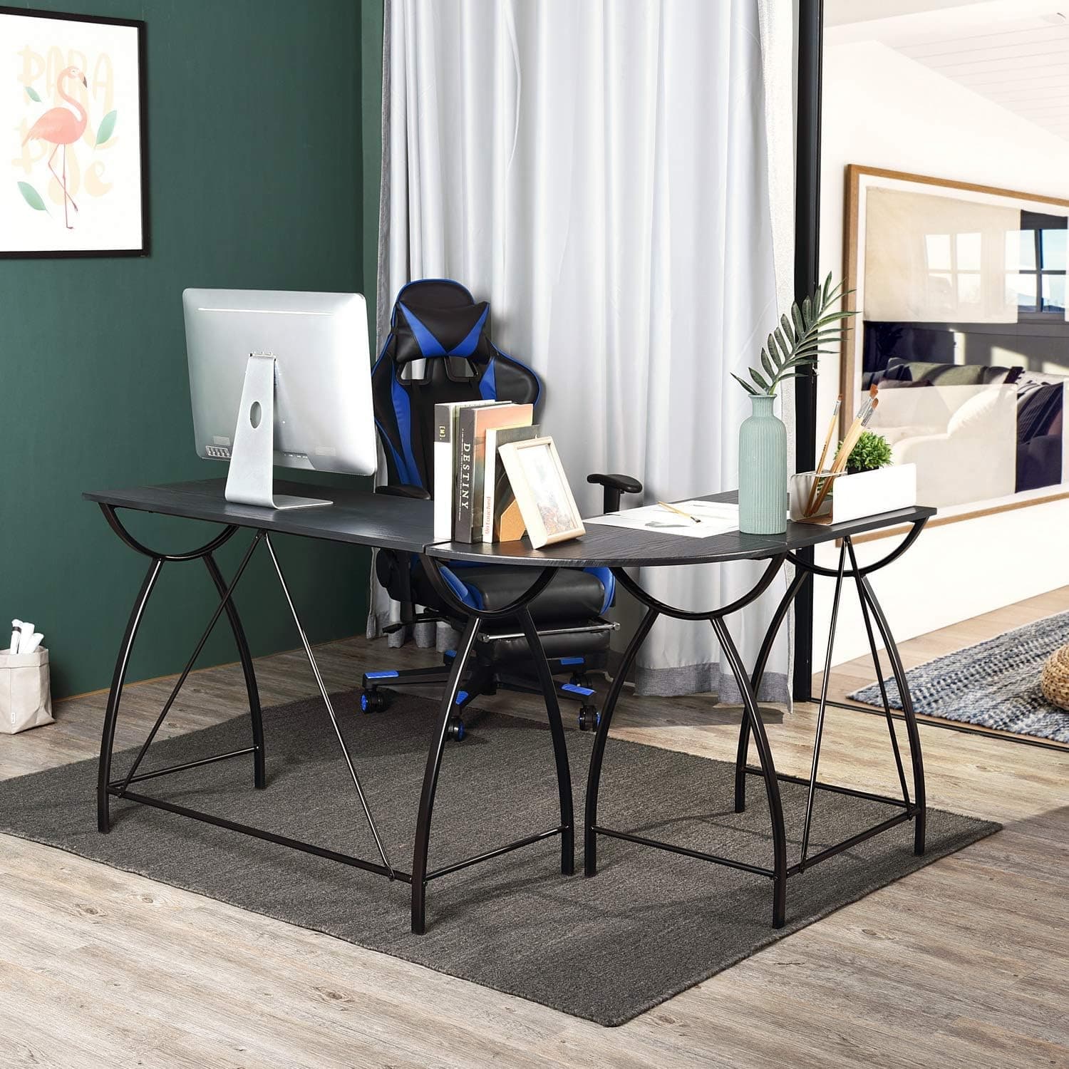 Homy Casa Inc ALMERGE Long Black Wood VD Writing Desk