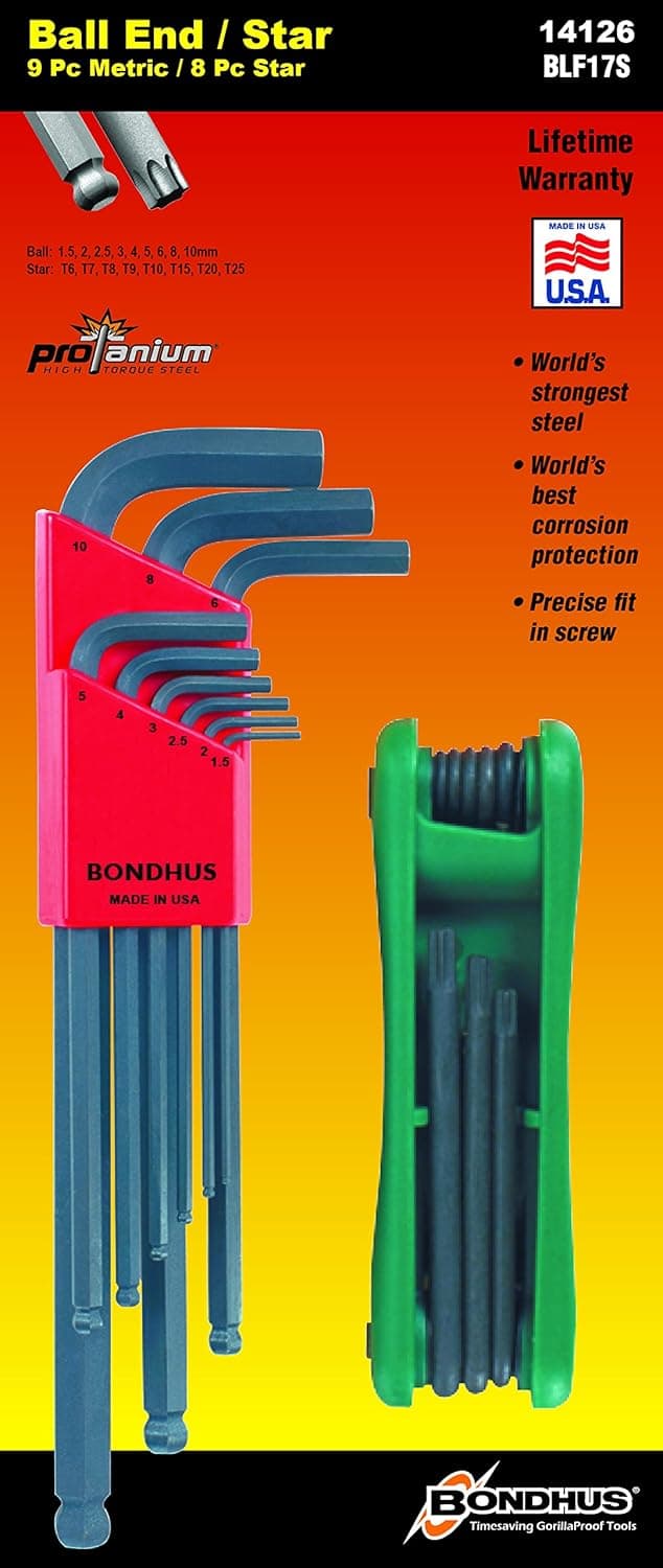 Bondhus 14126 Bonus Pack, Balldriver L-wrench Set #10999 (1.5-10mm) & GorillaGrip Star Fold-up Set #12632 (T6-T25)