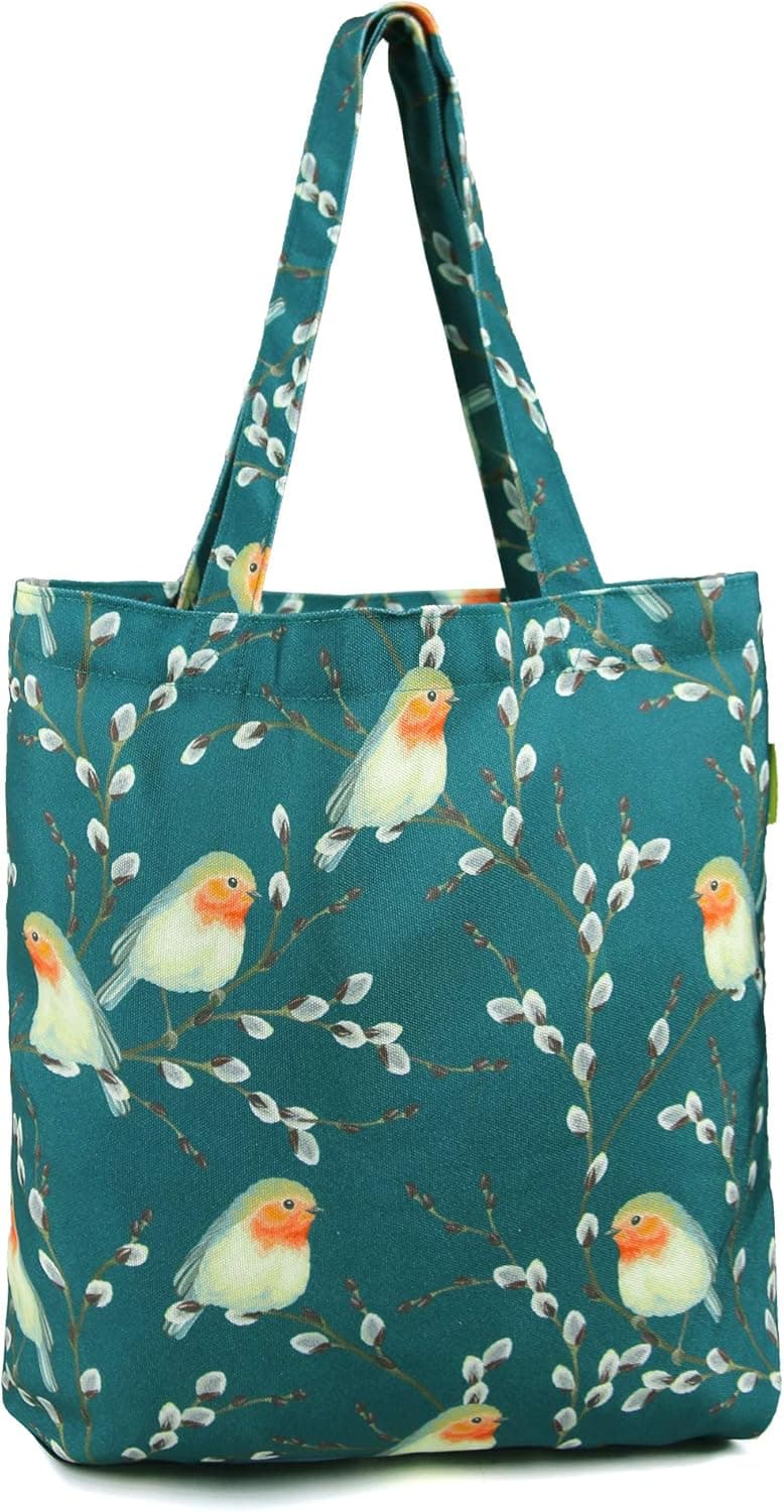 Animal Canvas Reusable Grocery Shopping Bag Heavy Duty Cotton Tote 1 Pcs Fold w Attached Pocket Large Capacity Durable Recycling Groceries Gift Bag Green Bird Print Durable Reusable Bag for Shopping