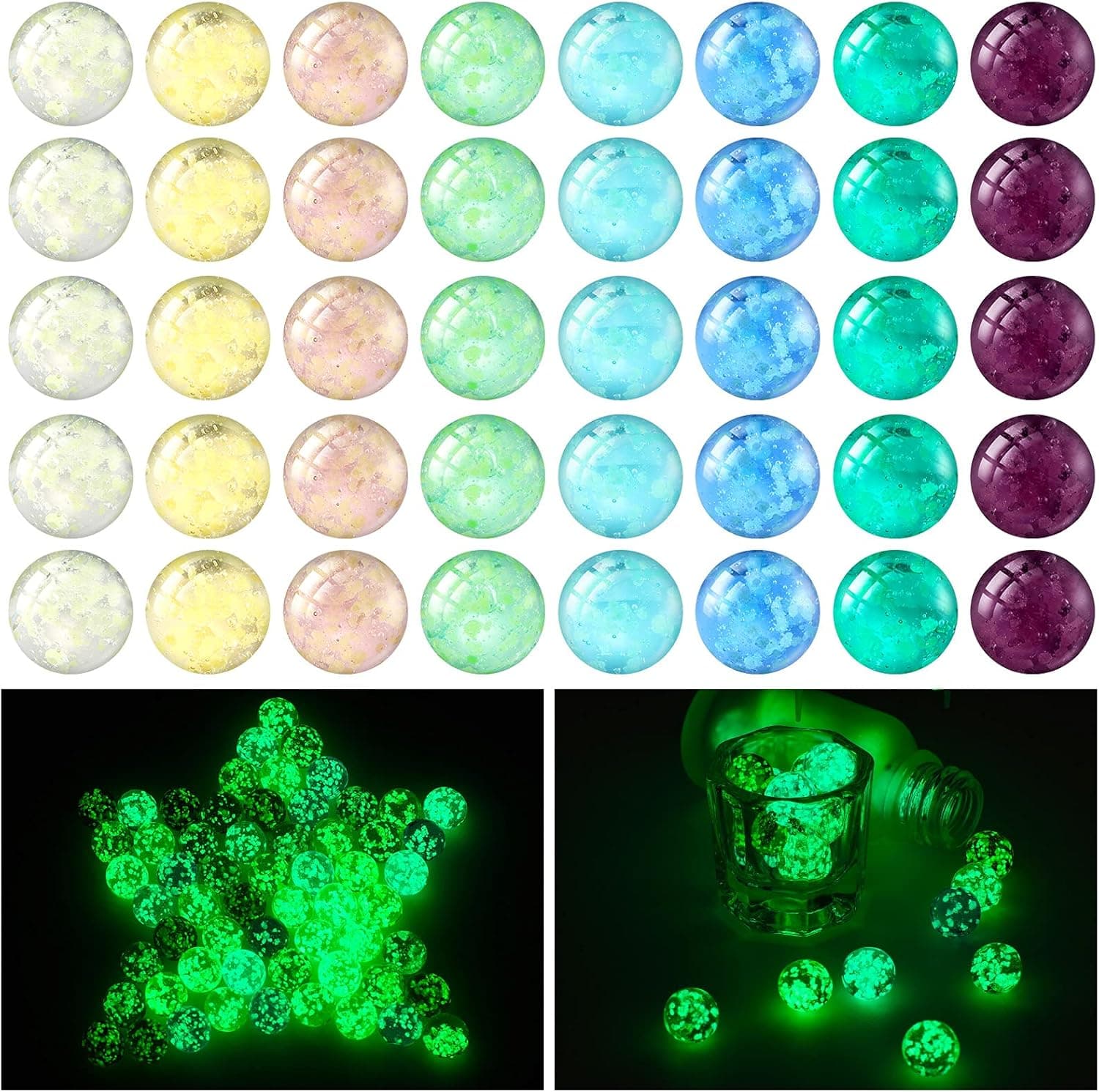 48 Pieces Marbles Glow in The Dark Marbles for Kids Mixed Colors Luminous Glass Marbles Runs for Kids Marble Games DIY and Home Decoration (1.4 CM/ 0.55 Inch)